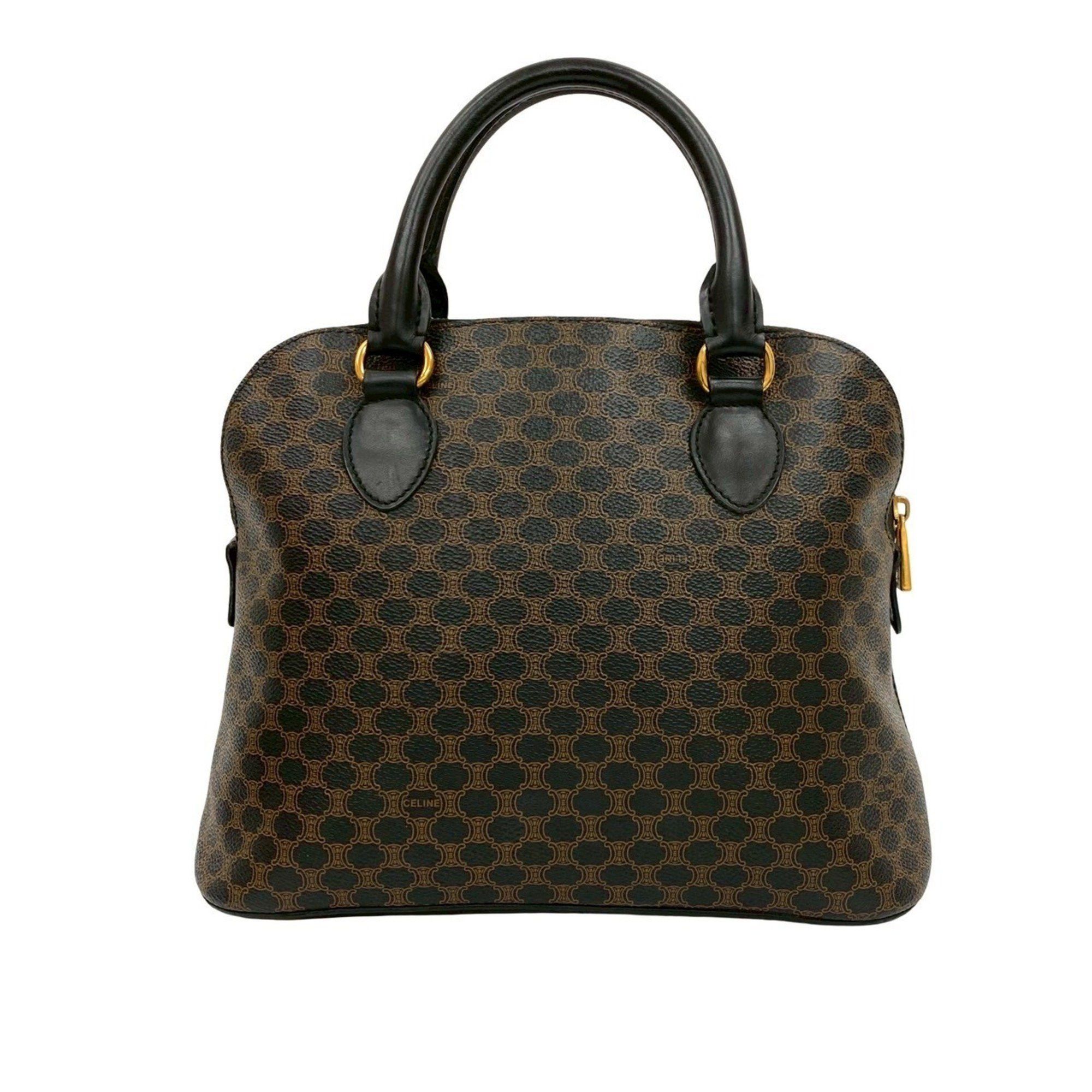 Celine CELINE Macadam Blason Pattern Logo Leather Handbag/Boston Bag in Black and Brown (018-4) Size ONE SIZE - 3 Thumbnail