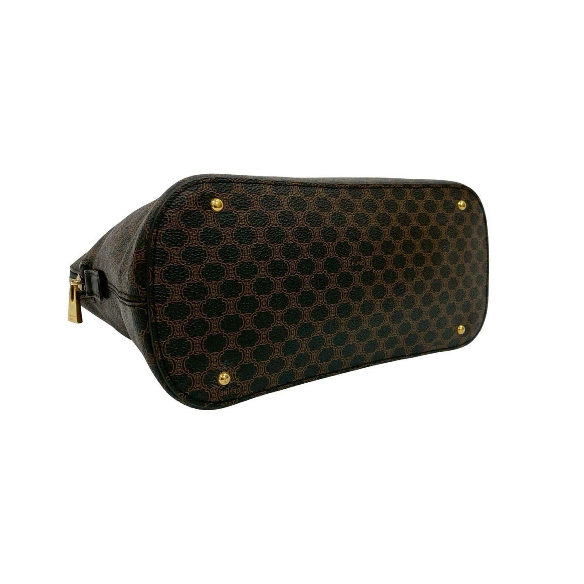 Celine CELINE Macadam Blason Pattern Logo Leather Handbag/Boston Bag in Black and Brown (018-4) Size ONE SIZE - 7 Thumbnail
