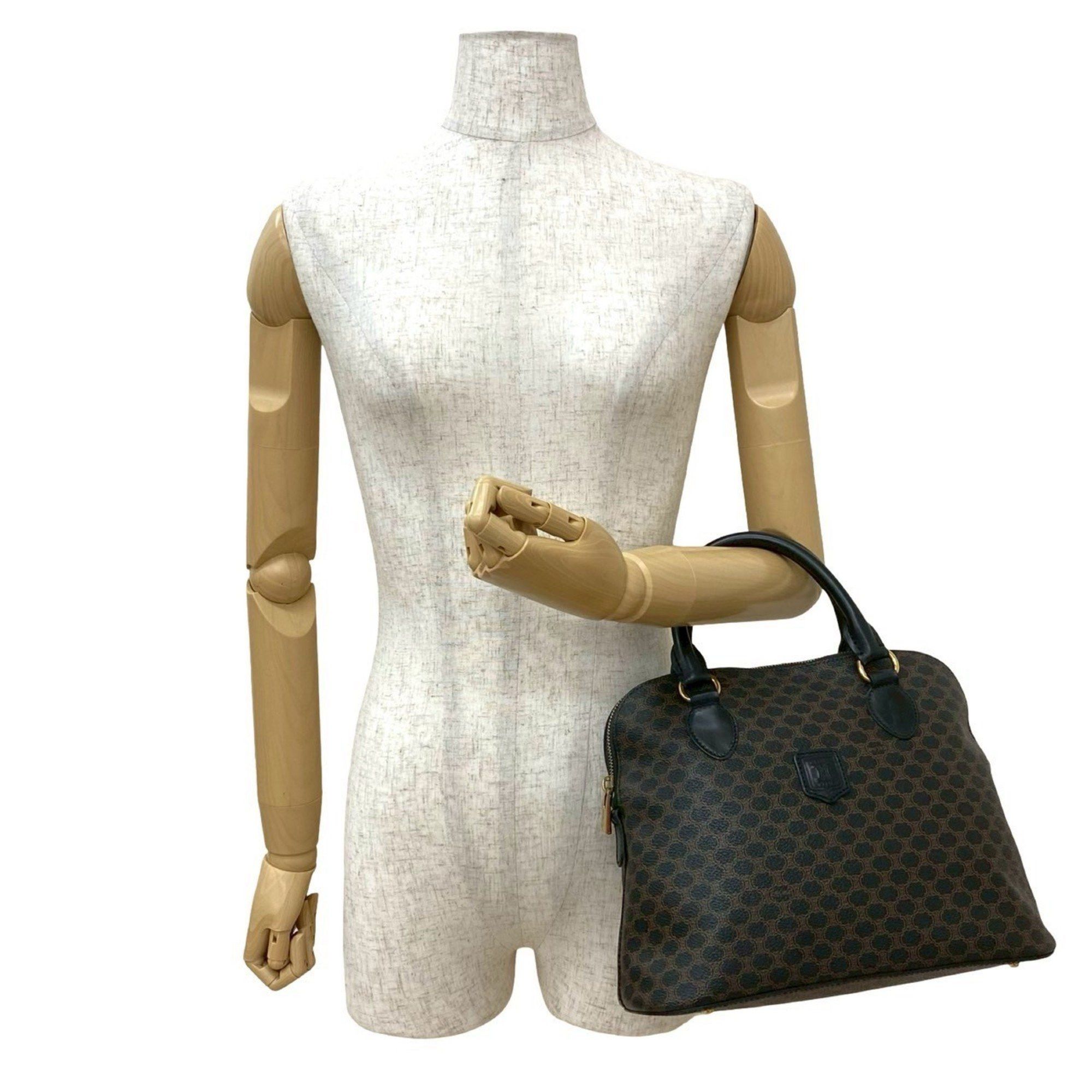 Celine CELINE Macadam Blason Pattern Logo Leather Handbag/Boston Bag in Black and Brown (018-4) Size ONE SIZE - 2 Thumbnail