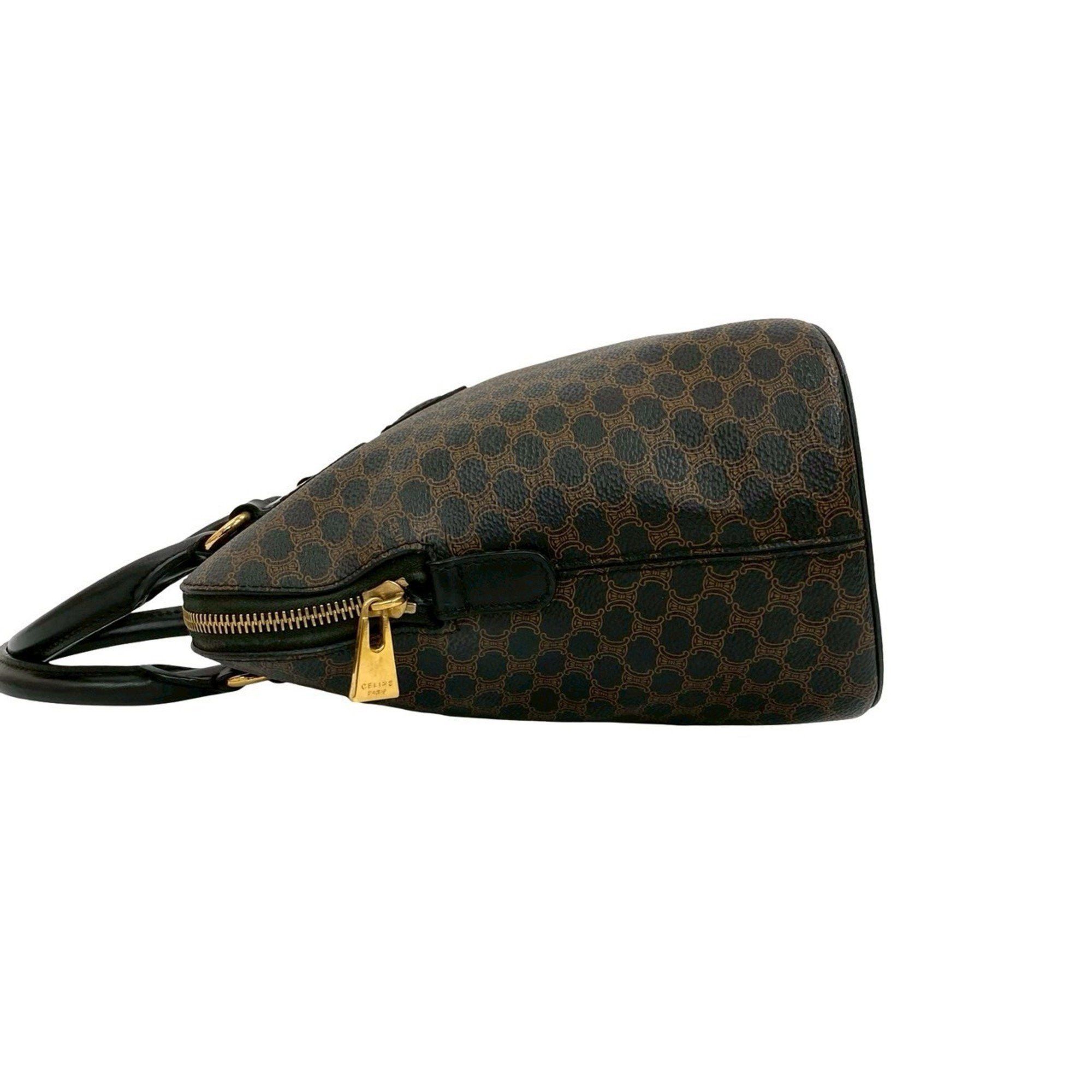 Celine CELINE Macadam Blason Pattern Logo Leather Handbag/Boston Bag in Black and Brown (018-4) Size ONE SIZE - 5 Thumbnail