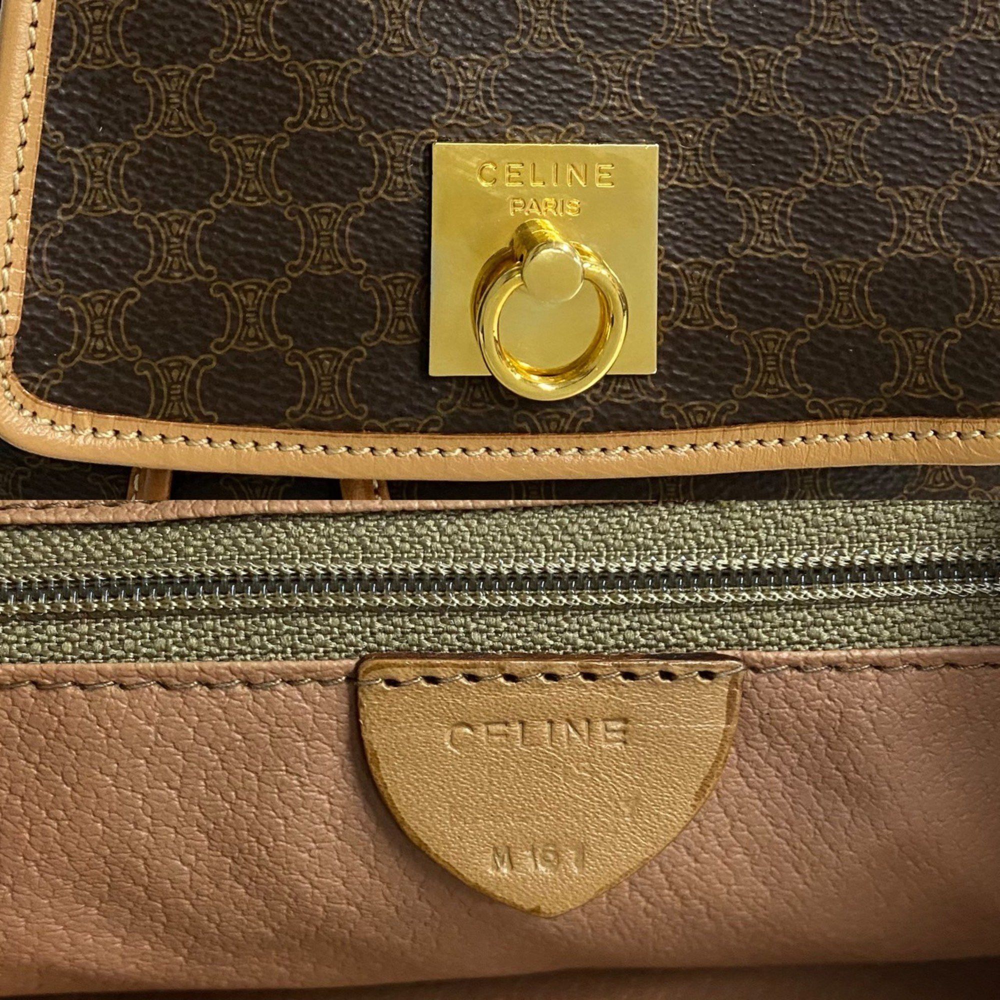 Celine CELINE Macadam Blason Triomphe Print Logo Ring Hardware Leather Backpack Daypack Brown 43496 Size ONE SIZE - 3 Thumbnail