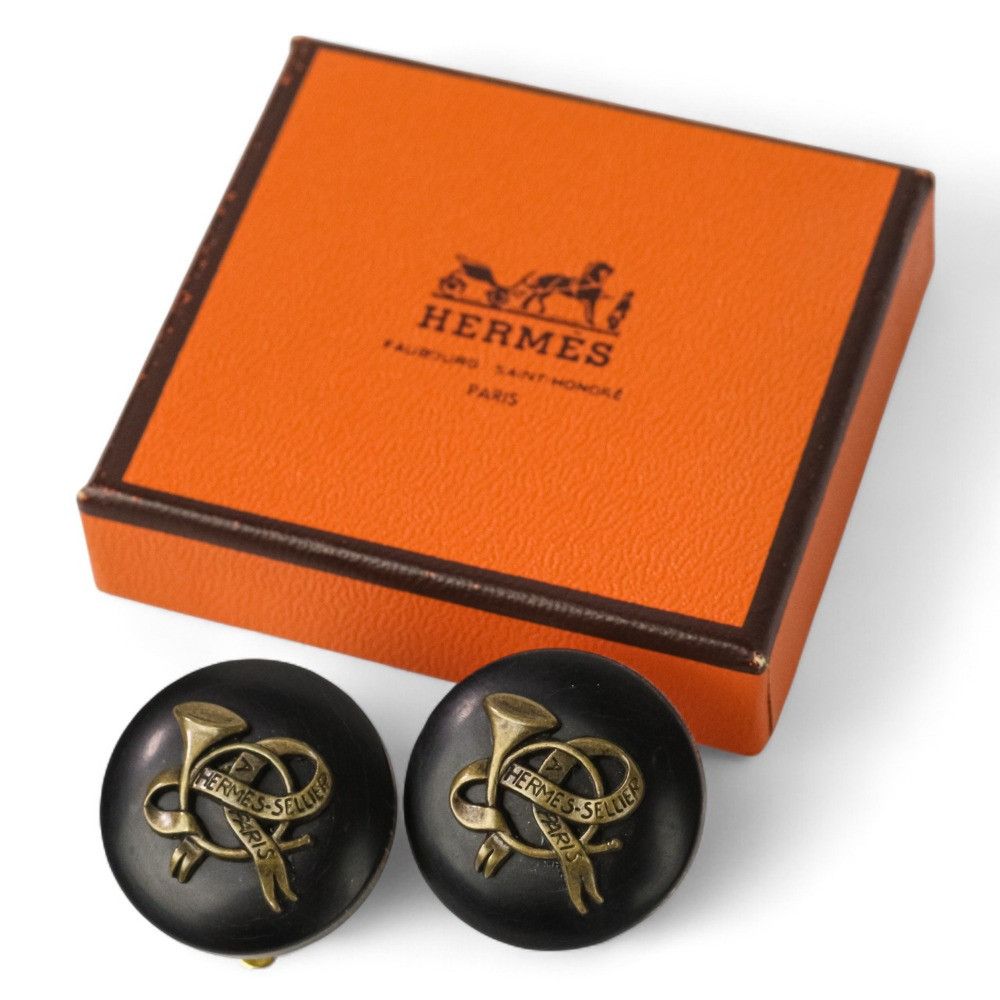 Hermes Hermes Hermes Horn Round Earrings Natural Material Earrings DUTY FREE for USA Size ONE SIZE - 7 Thumbnail