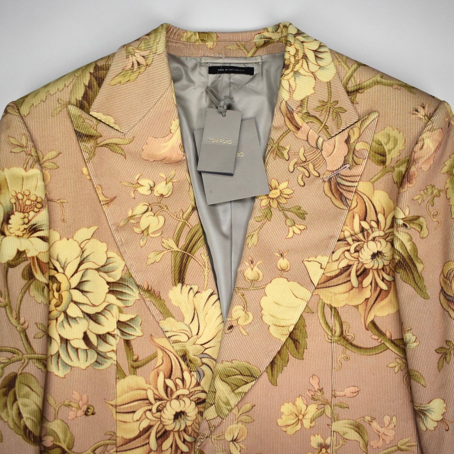 Tom Ford $6.5K TOM FORD Floral Print Atticus Blazer Light Pink Corduroy Size 40R - 5 Thumbnail