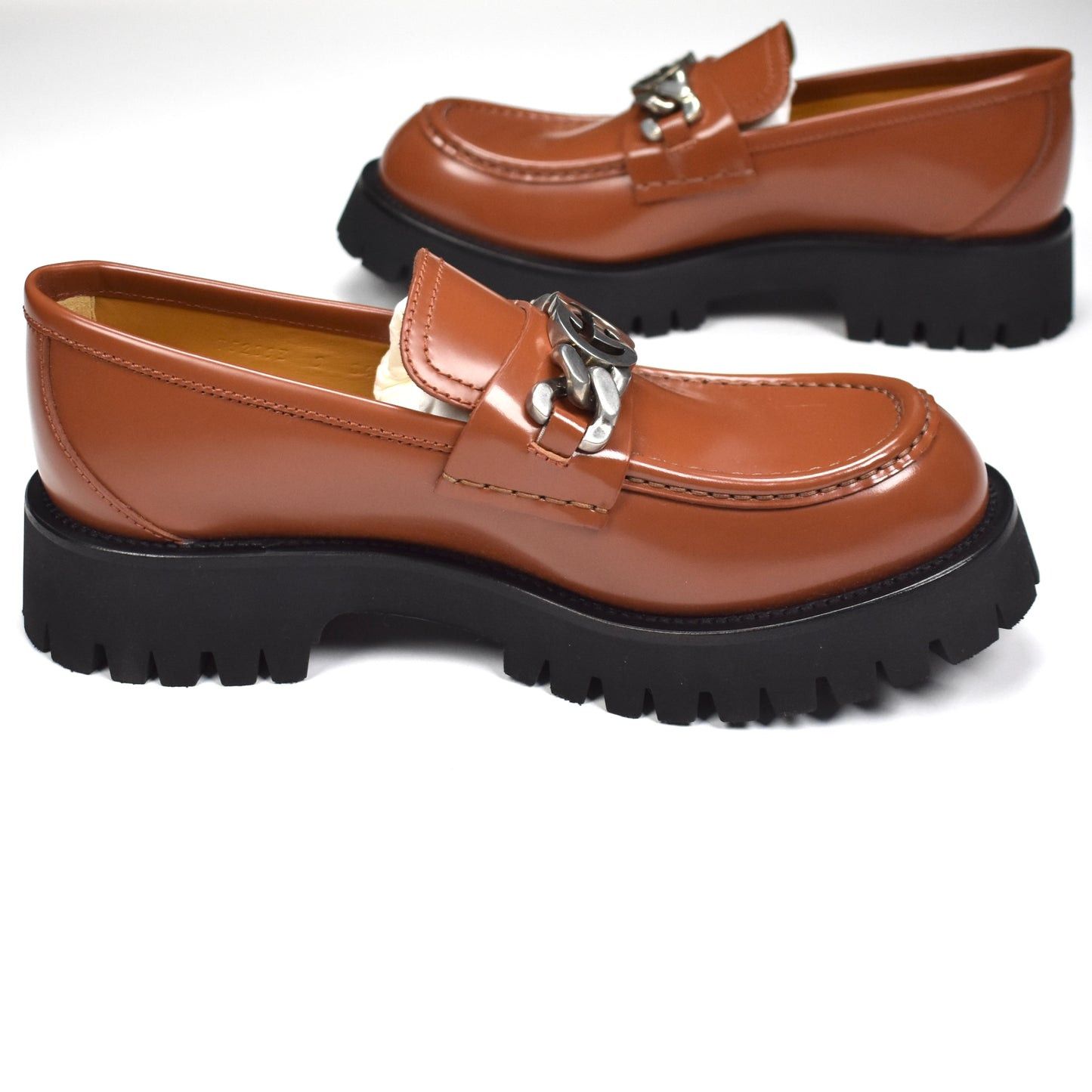 Gucci Gucci Brown Leather GG Chain Lug Loafers Cordovan Lux Size US 10 / EU 43 - 4 Thumbnail