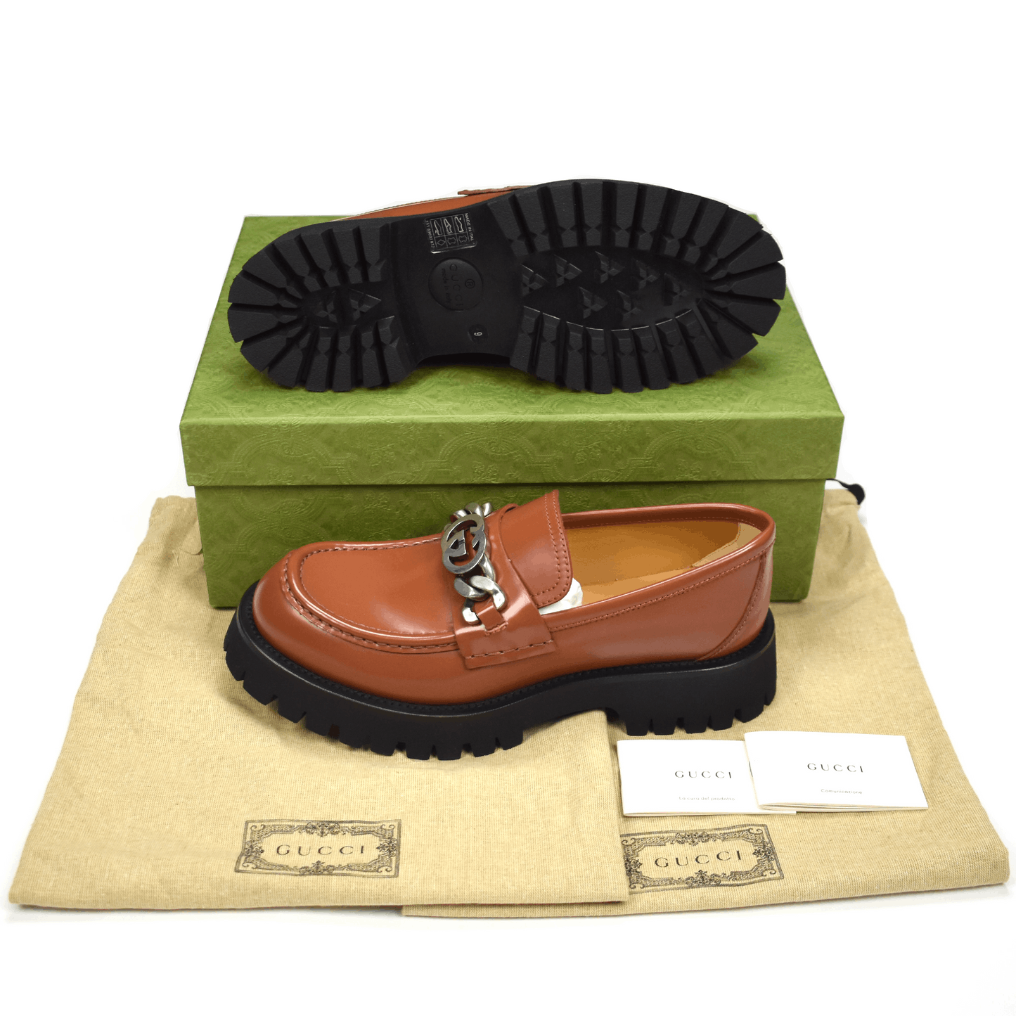 Gucci Gucci Brown Leather GG Chain Lug Loafers Cordovan Lux Size US 10 / EU 43 - 2 Thumbnail