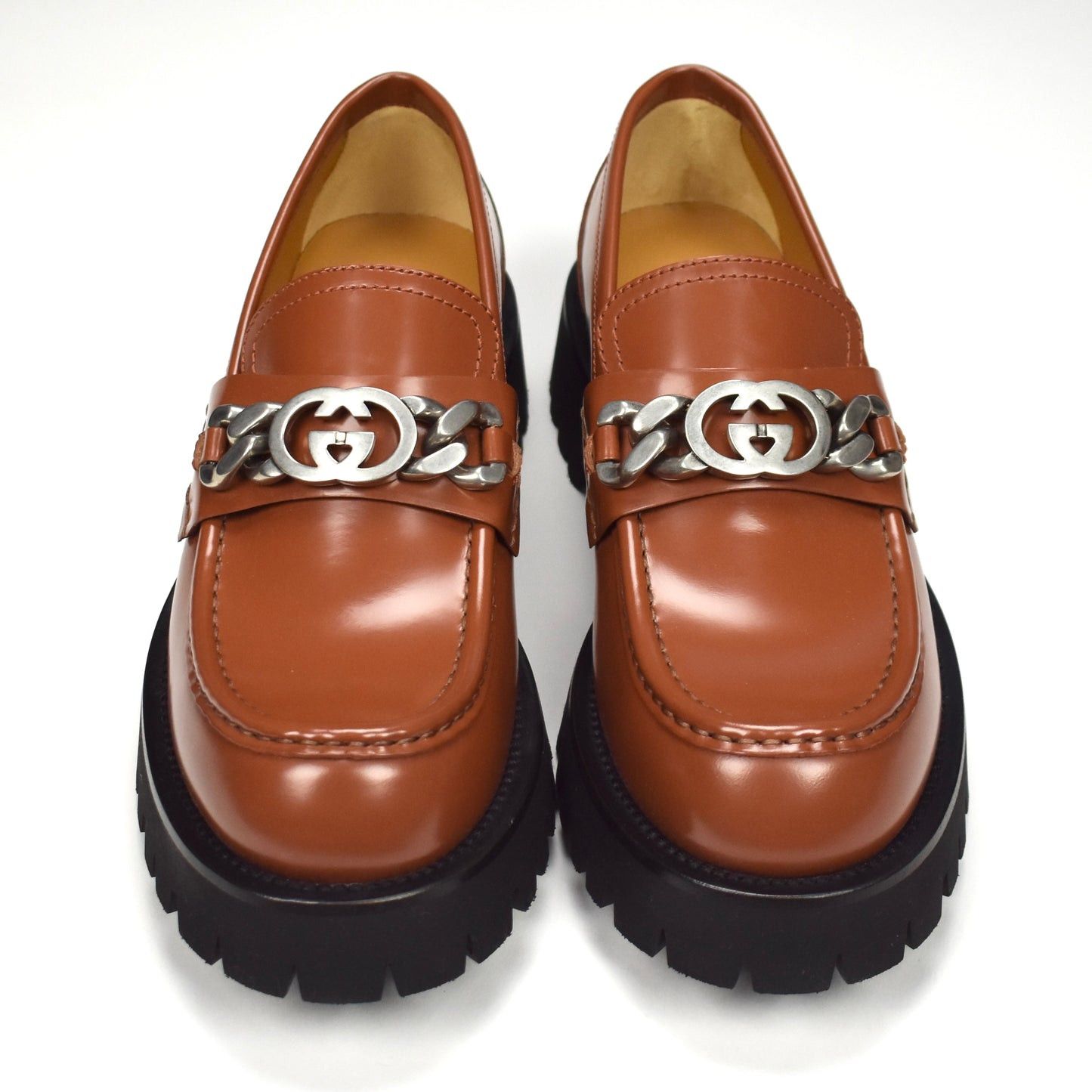 Gucci Gucci Brown Leather GG Chain Lug Loafers Cordovan Lux Size US 10 / EU 43 - 5 Thumbnail