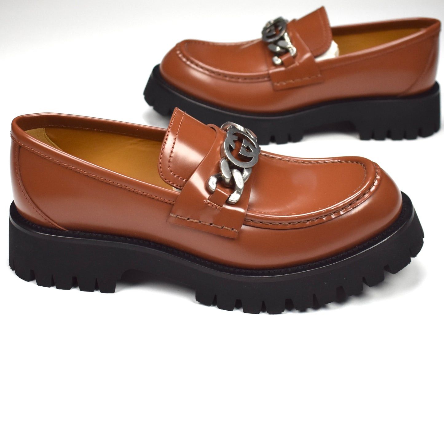 Gucci Gucci Brown Leather GG Chain Lug Loafers Cordovan Lux Size US 10 / EU 43 - 3 Thumbnail