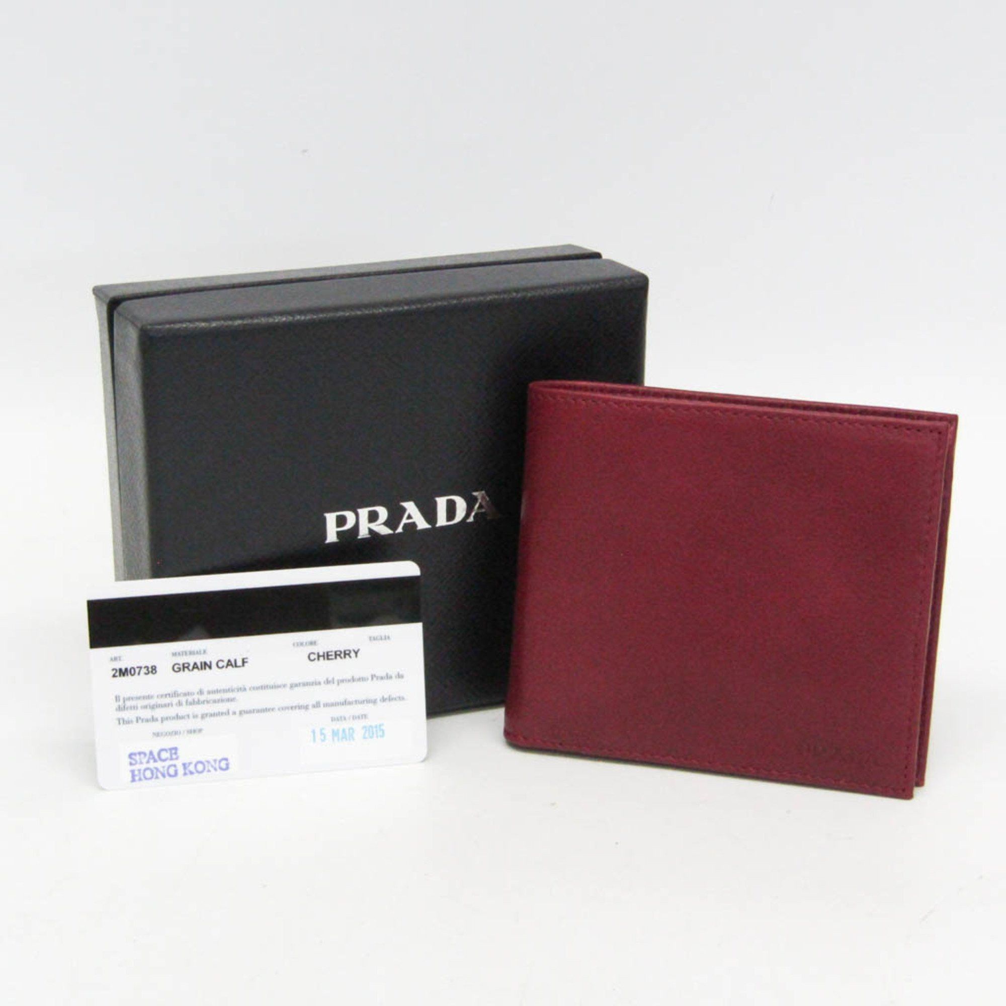 Prada Prada GRAIN CALF 2M0738 Women,Men Leather Wallet (bi-fold) Cherry Red Size ONE SIZE - 2 Thumbnail