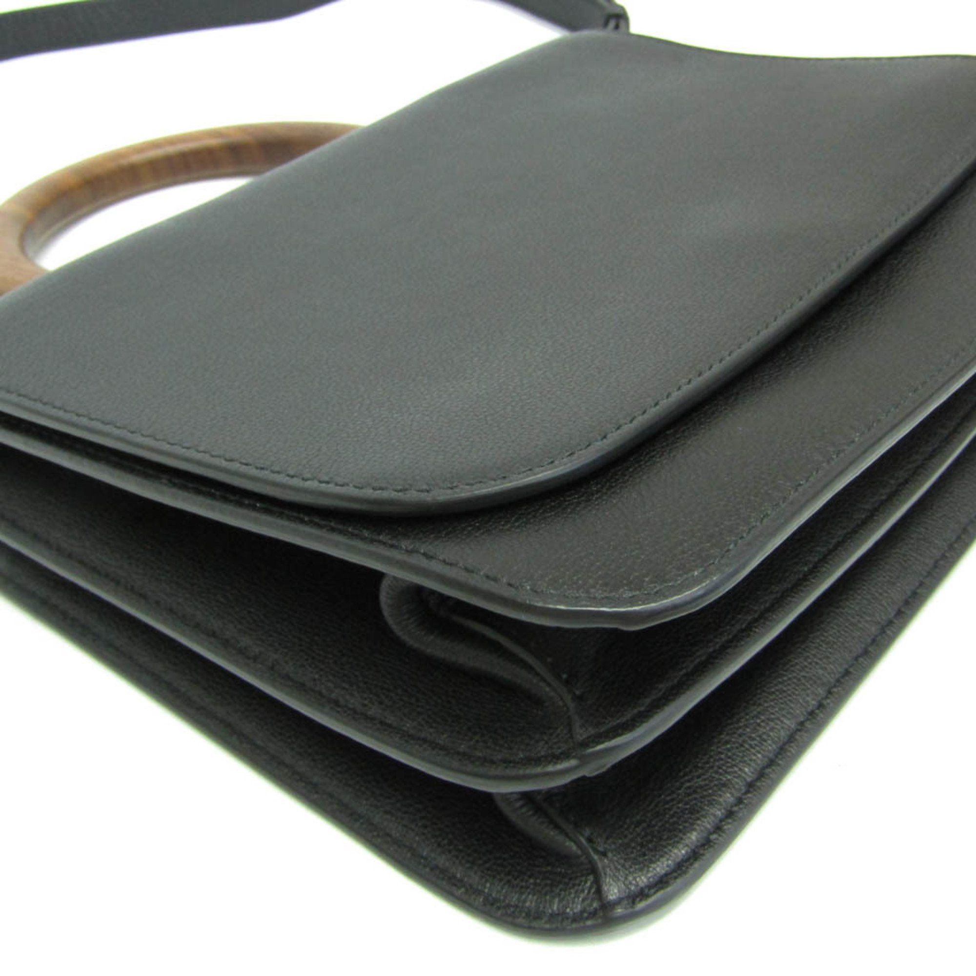 Max Mara Max Mara Wooden Handle Flap Bag Women's Leather,Wood Handbag,Shoulder Bag Black Size ONE SIZE - 5 Thumbnail