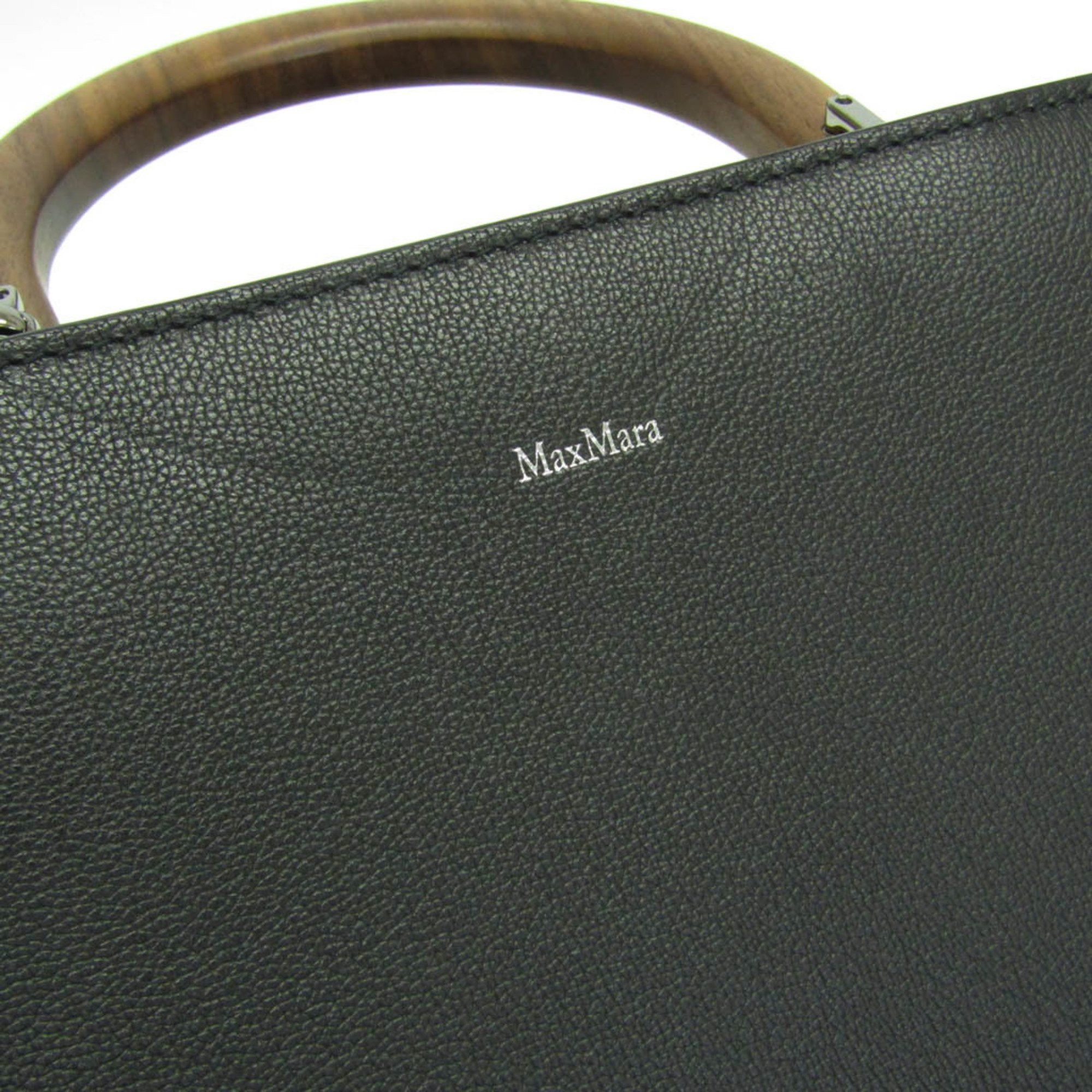 Max Mara Max Mara Wooden Handle Flap Bag Women's Leather,Wood Handbag,Shoulder Bag Black Size ONE SIZE - 9 Thumbnail