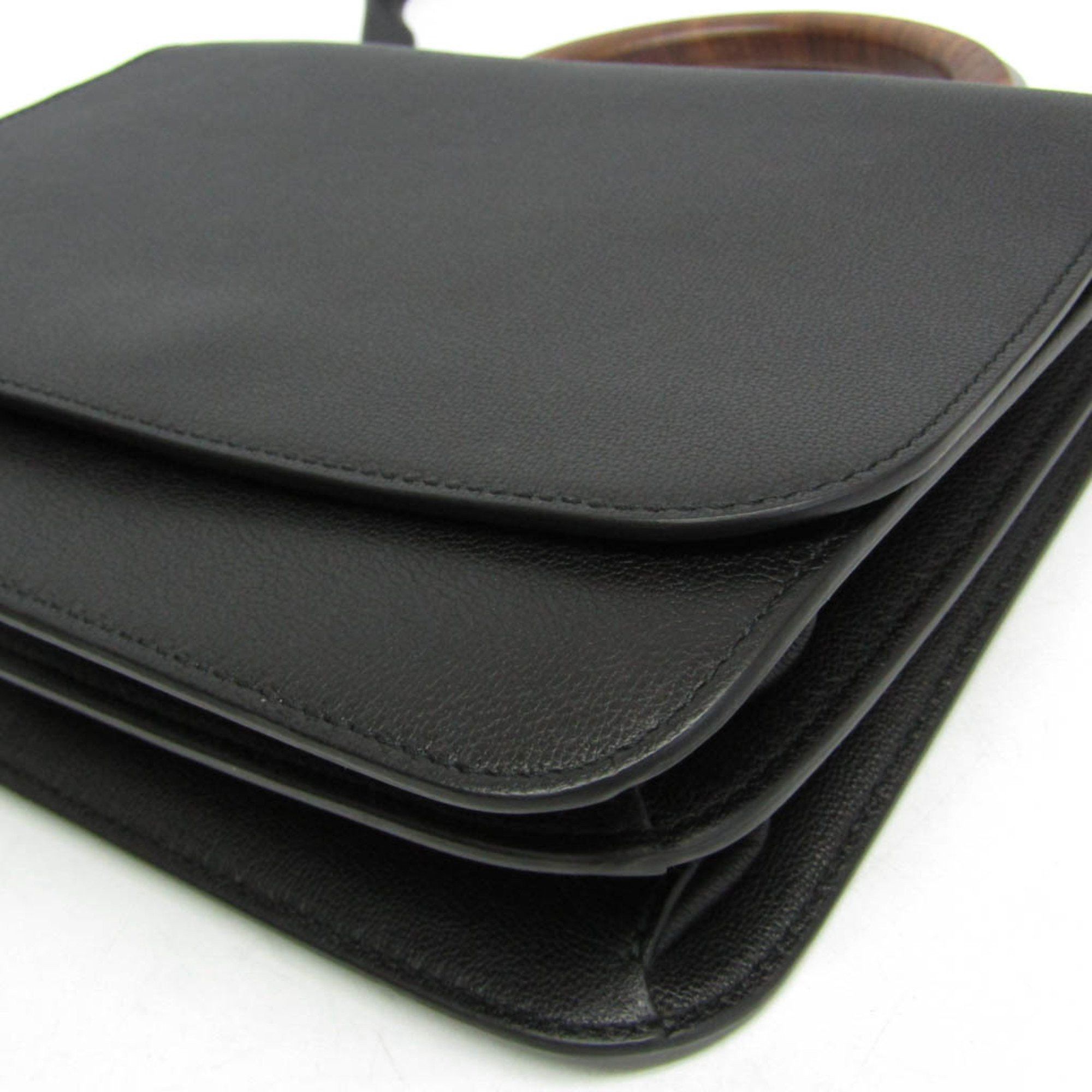 Max Mara Max Mara Wooden Handle Flap Bag Women's Leather,Wood Handbag,Shoulder Bag Black Size ONE SIZE - 6 Thumbnail