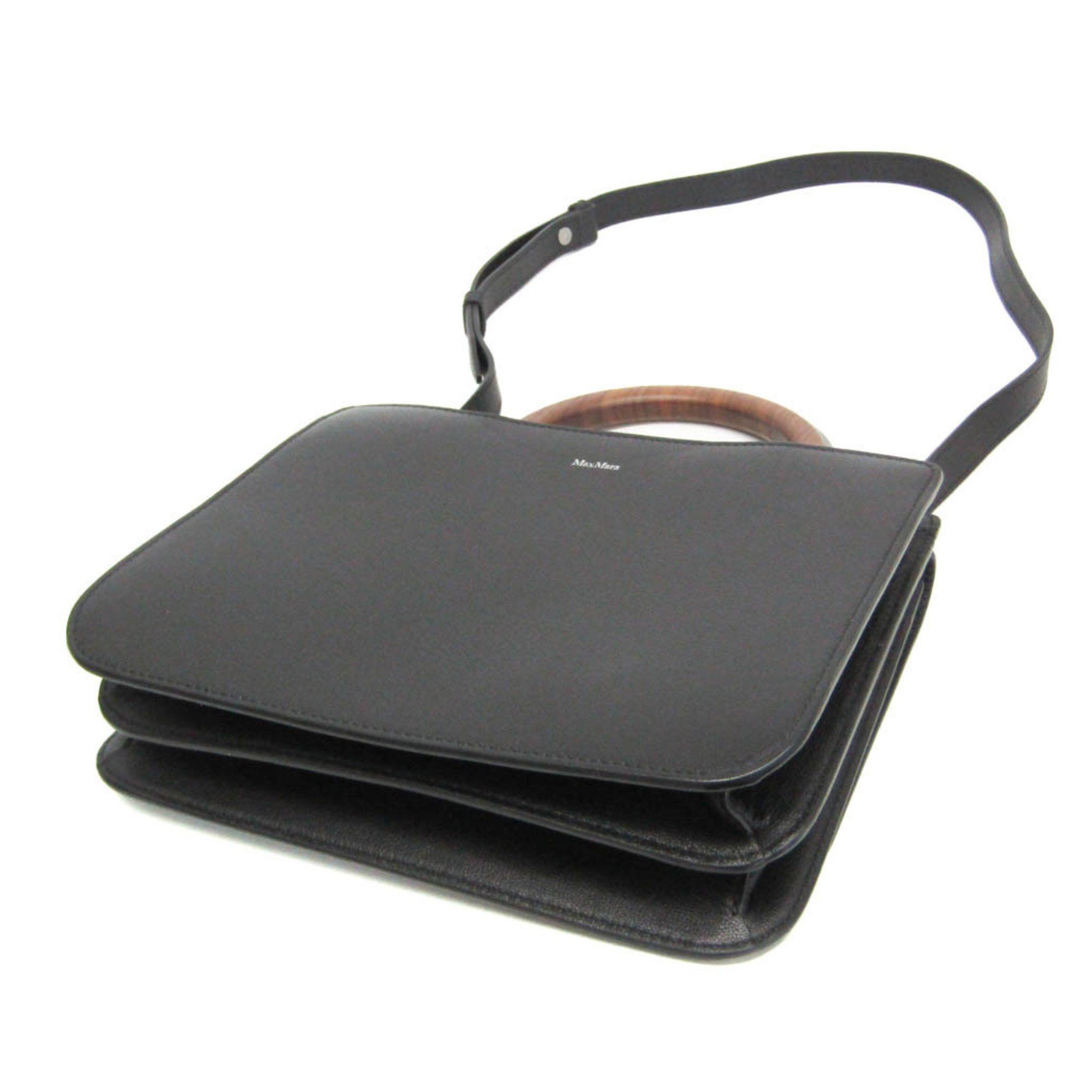 Max Mara Max Mara Wooden Handle Flap Bag Women's Leather,Wood Handbag,Shoulder Bag Black Size ONE SIZE - 3 Thumbnail