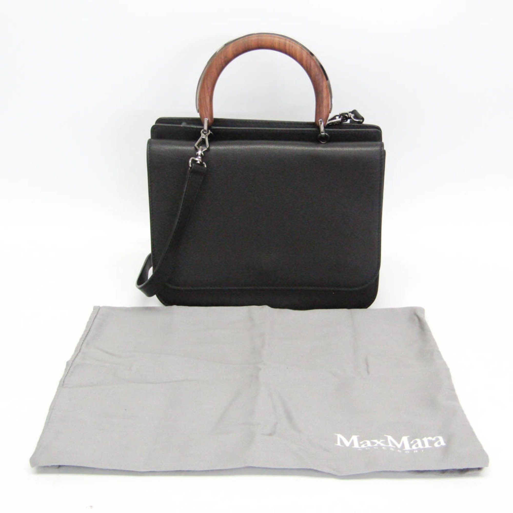 Max Mara Max Mara Wooden Handle Flap Bag Women's Leather,Wood Handbag,Shoulder Bag Black Size ONE SIZE - 2 Thumbnail