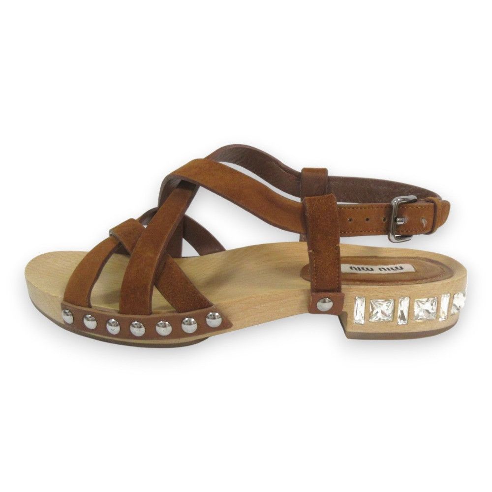 Miu Miu Miu Miu Miu Miu Bijoux Studs Suede Wood Sandals Suede Shoes 30676 DUTY FREE for USA Size ONE SIZE - 2 Thumbnail