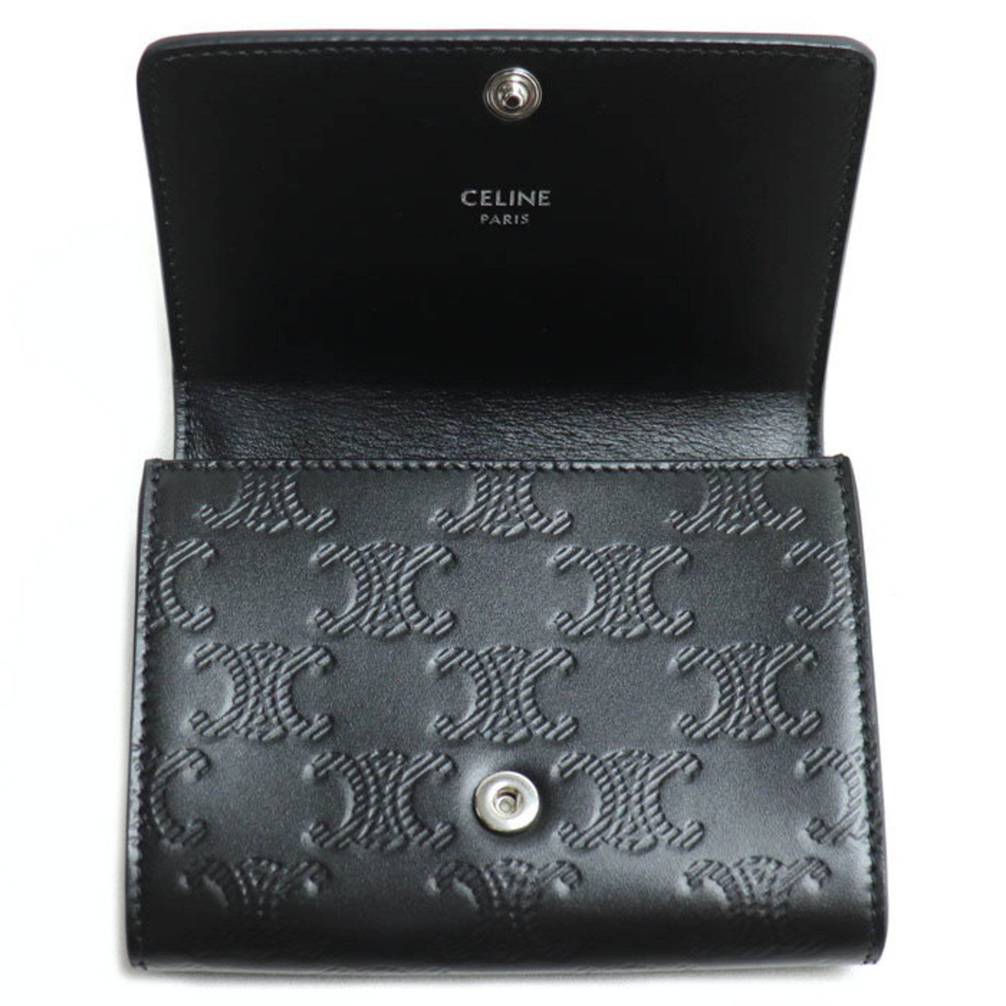 Celine CELINE Triomphe Embossed Card Holder, Black, 10M243FQD.38SI, Unisex Size ONE SIZE - 3 Thumbnail