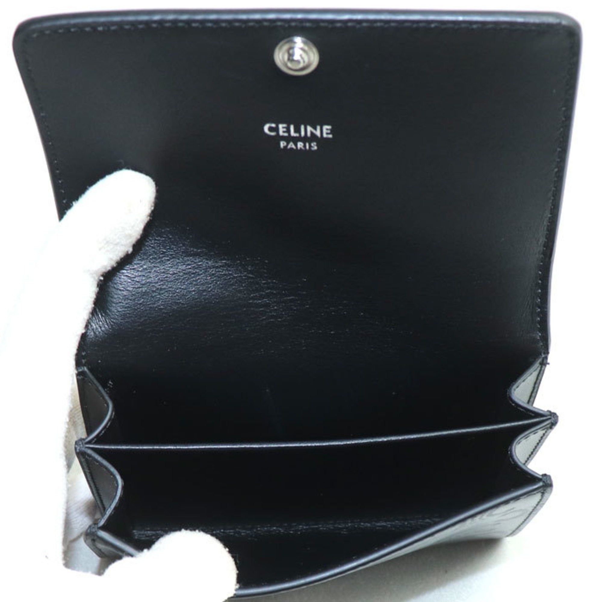 Celine CELINE Triomphe Embossed Card Holder, Black, 10M243FQD.38SI, Unisex Size ONE SIZE - 4 Thumbnail