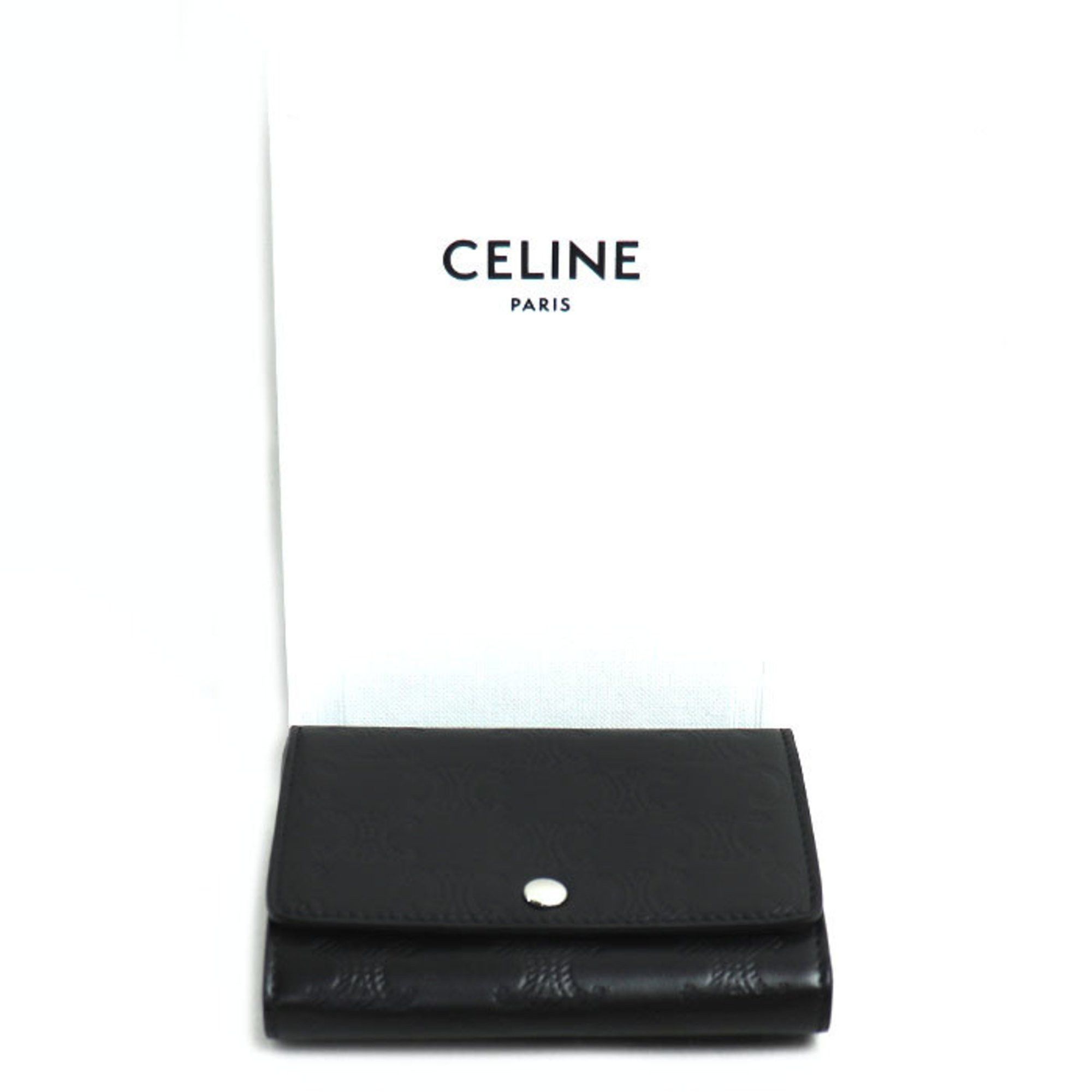 Celine CELINE Triomphe Embossed Card Holder, Black, 10M243FQD.38SI, Unisex Size ONE SIZE - 5 Thumbnail