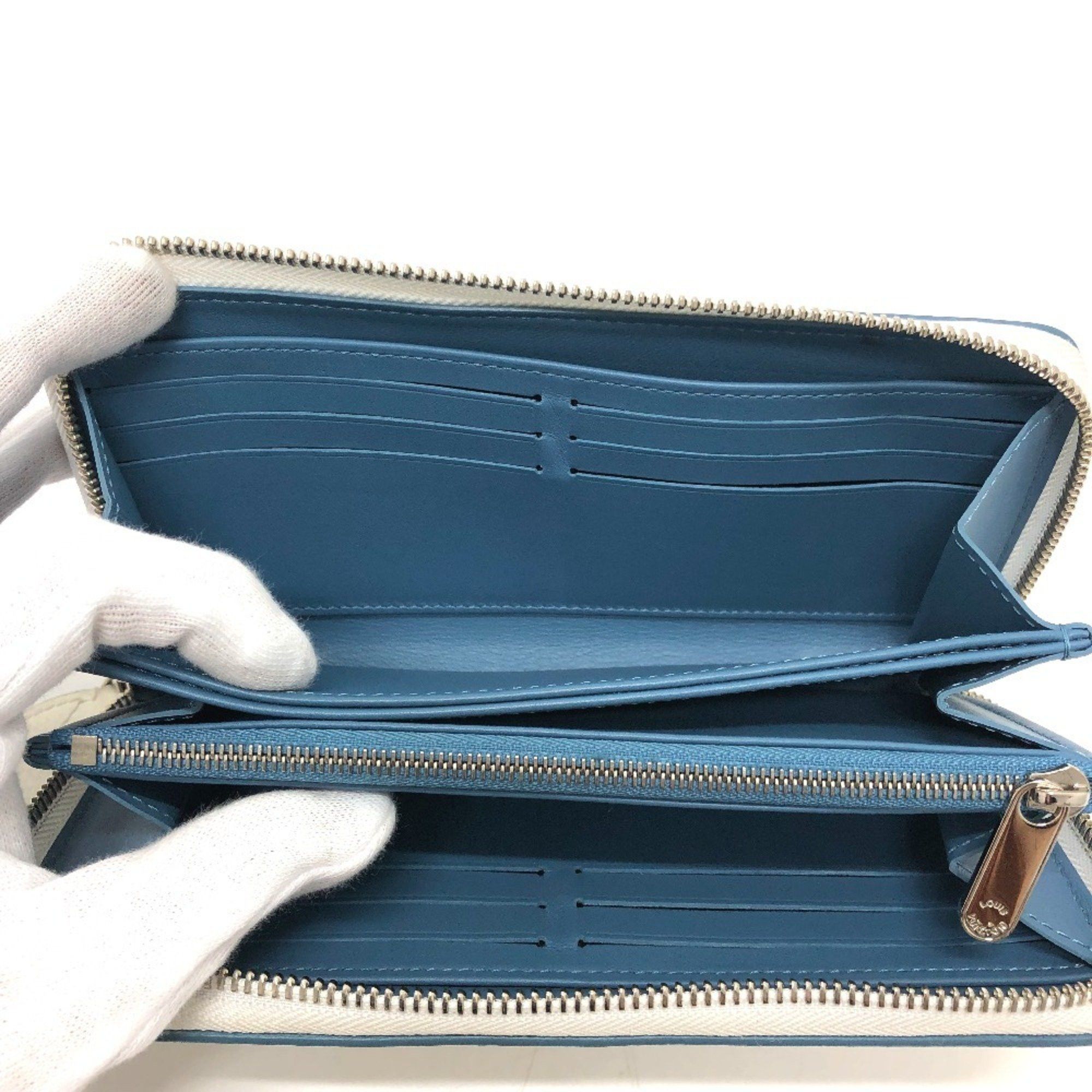 Louis Vuitton LOUIS VUITTON M69215 Monogram Mahina Zippy Wallet, Round Zip Long Women's, Snow Blue Orange, White, Like New Size ONE SIZE - 9 Thumbnail
