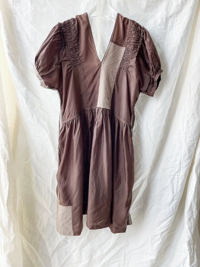Comme des Garcons CDG Tricot Brown patchwork V-neck dress - dmc Size US 30 / EU 46 - 2 Thumbnail