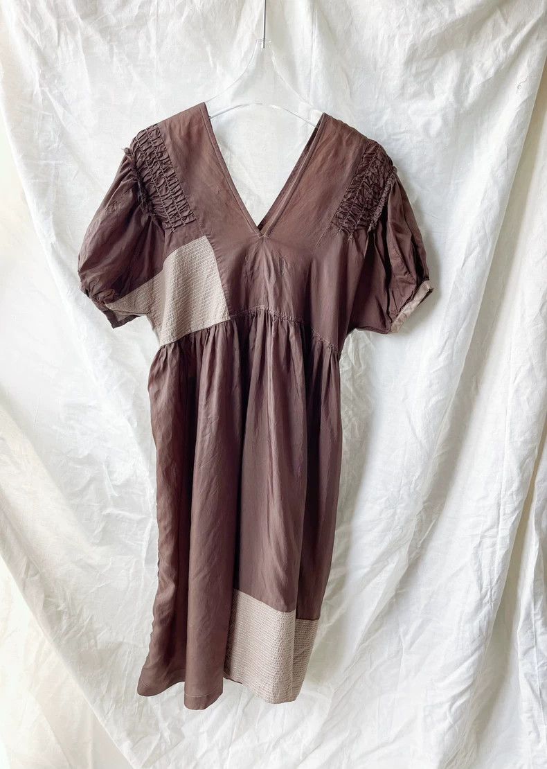 Comme des Garcons CDG Tricot Brown patchwork V-neck dress - dmc Size US 30 / EU 46 - 6 Thumbnail