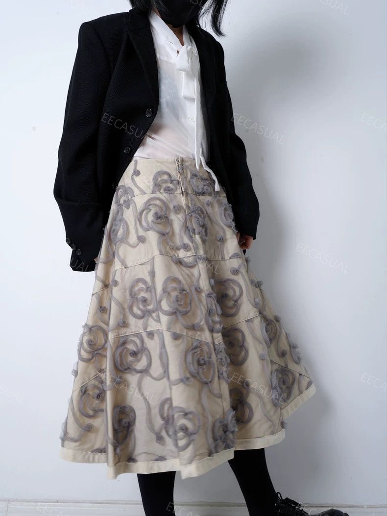 Comme des Garcons CDG Tricot Rose Embroidery Skirt 17SS - dmc Size US 30 / EU 46 - 4 Thumbnail