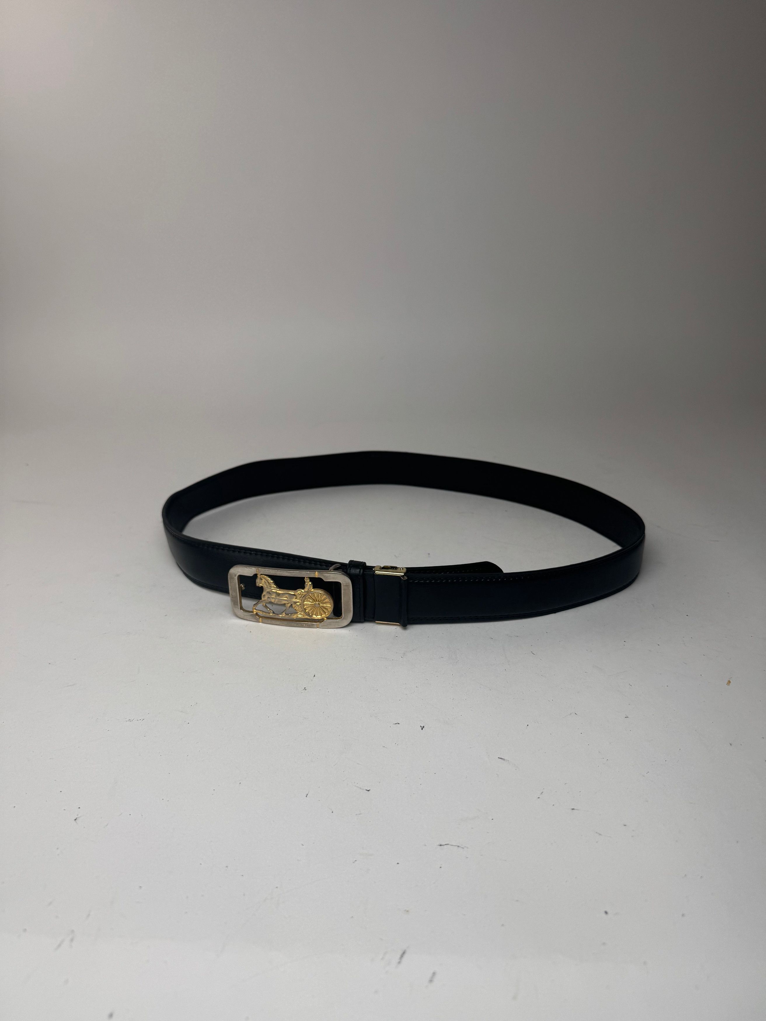 Celine Vintage Paris Carriage Logo leather belt black Size ONE SIZE - 3 Thumbnail