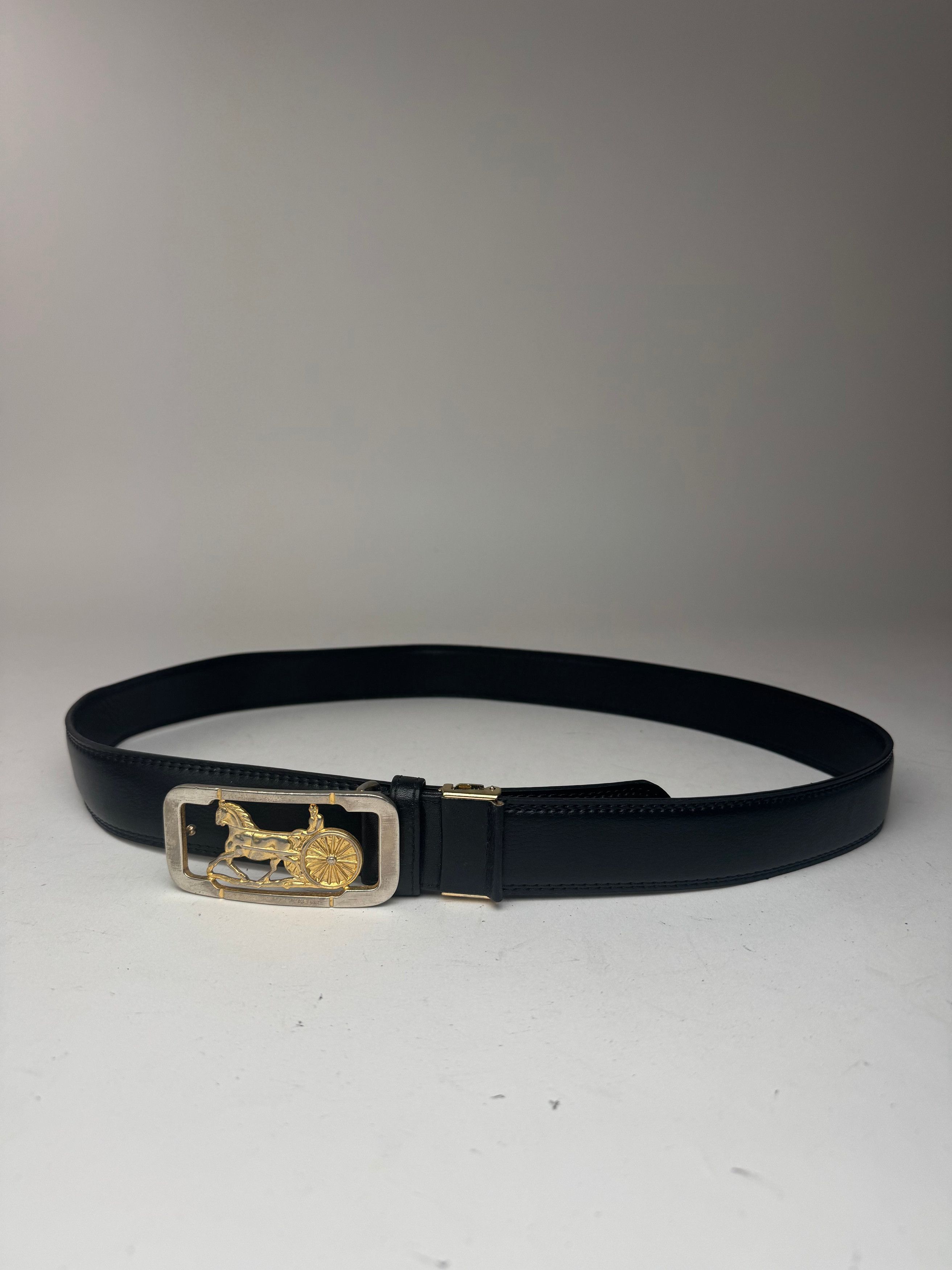 Celine Vintage Paris Carriage Logo leather belt black Size ONE SIZE - 6 Thumbnail