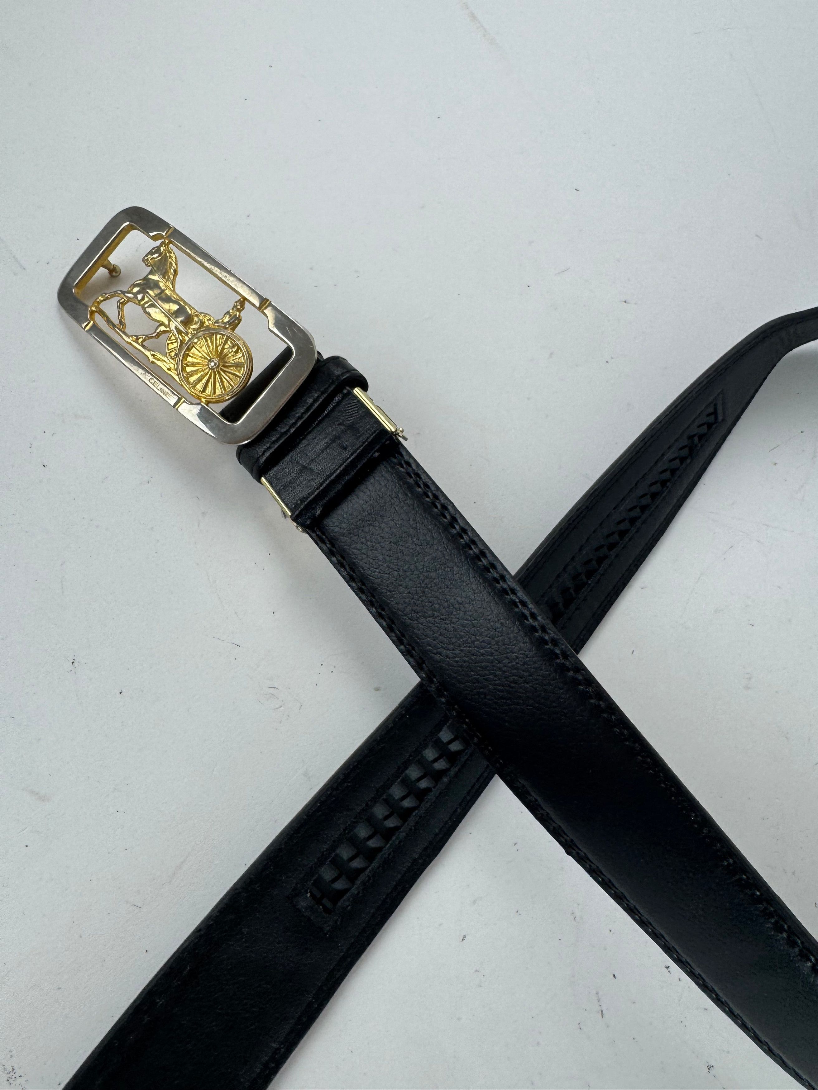 Celine Vintage Paris Carriage Logo leather belt black Size ONE SIZE - 8 Thumbnail