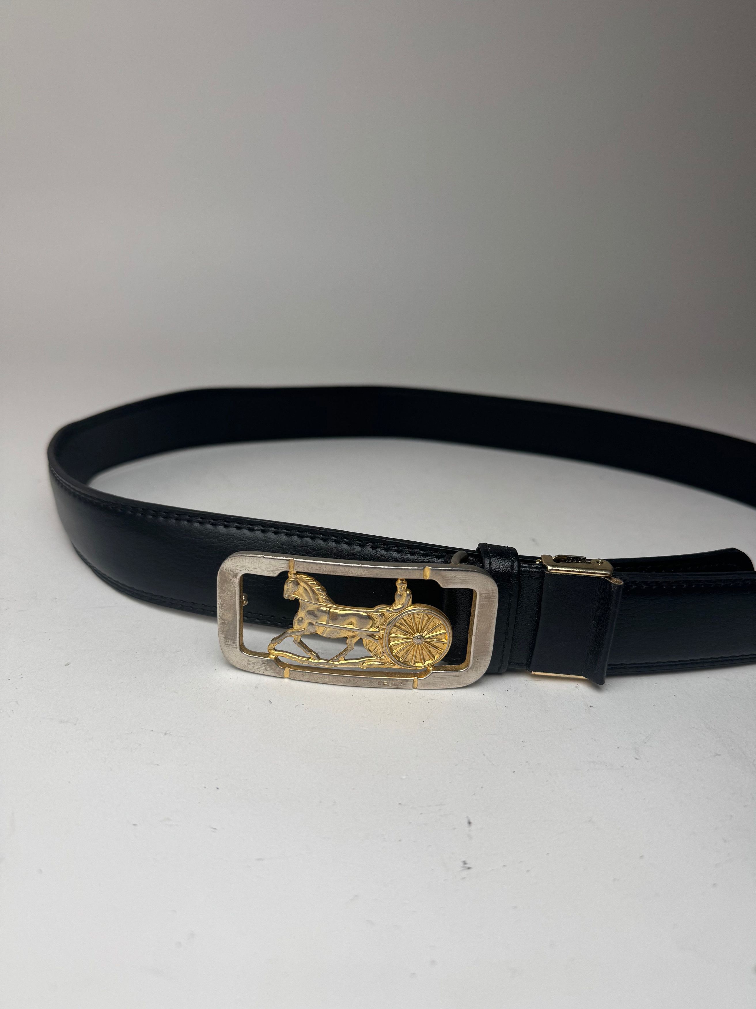 Celine Vintage Paris Carriage Logo leather belt black Size ONE SIZE - 2 Thumbnail