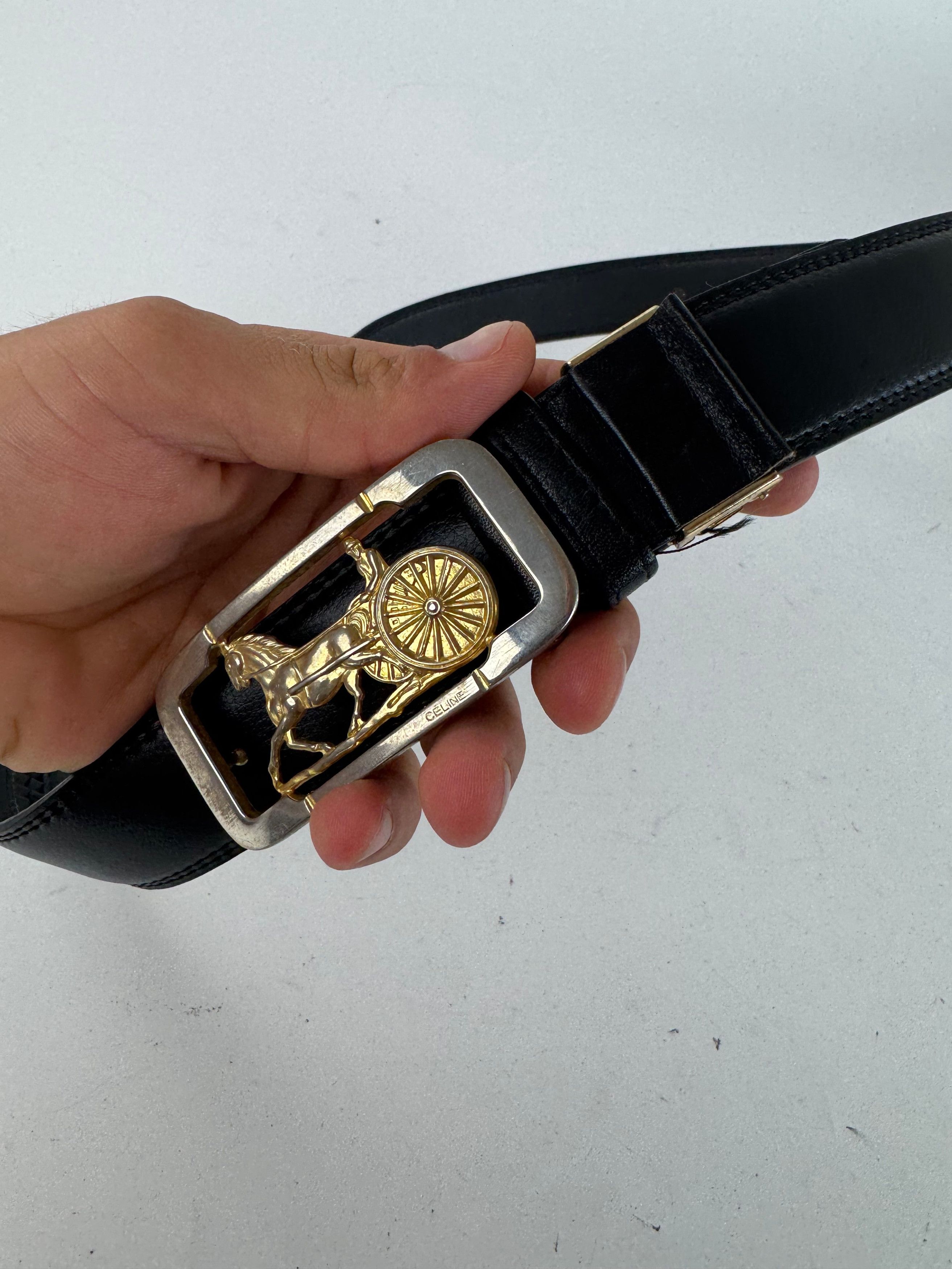 Celine Vintage Paris Carriage Logo leather belt black Size ONE SIZE - 4 Thumbnail