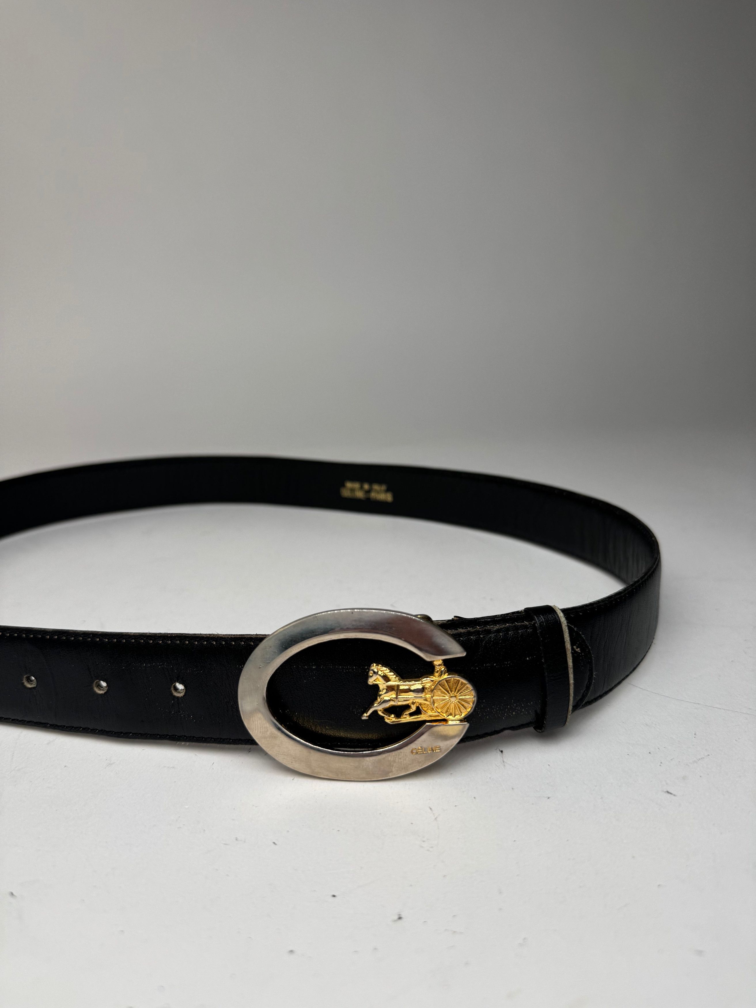 Celine Vintage Paris Carriage Logo Leather belt black Size ONE SIZE - 5 Thumbnail