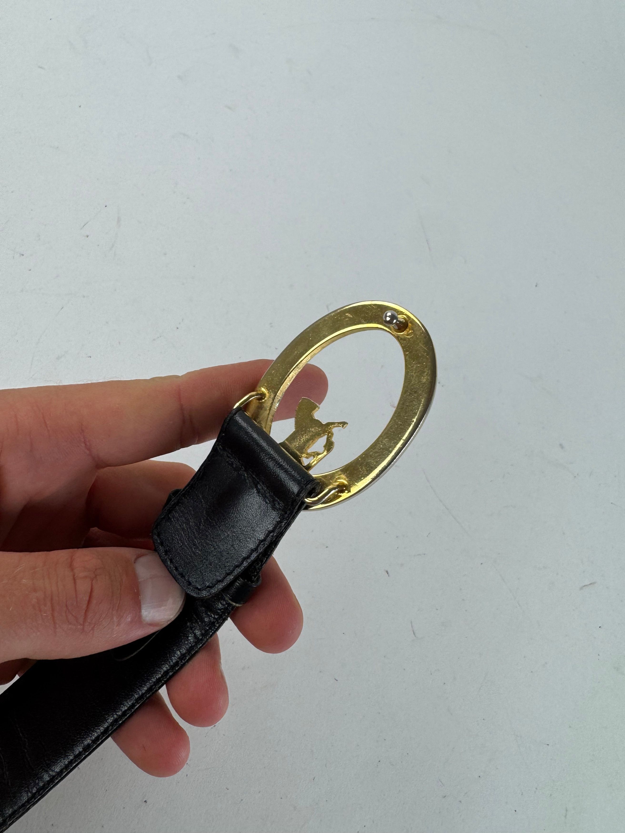 Celine Vintage Paris Carriage Logo Leather belt black Size ONE SIZE - 4 Thumbnail