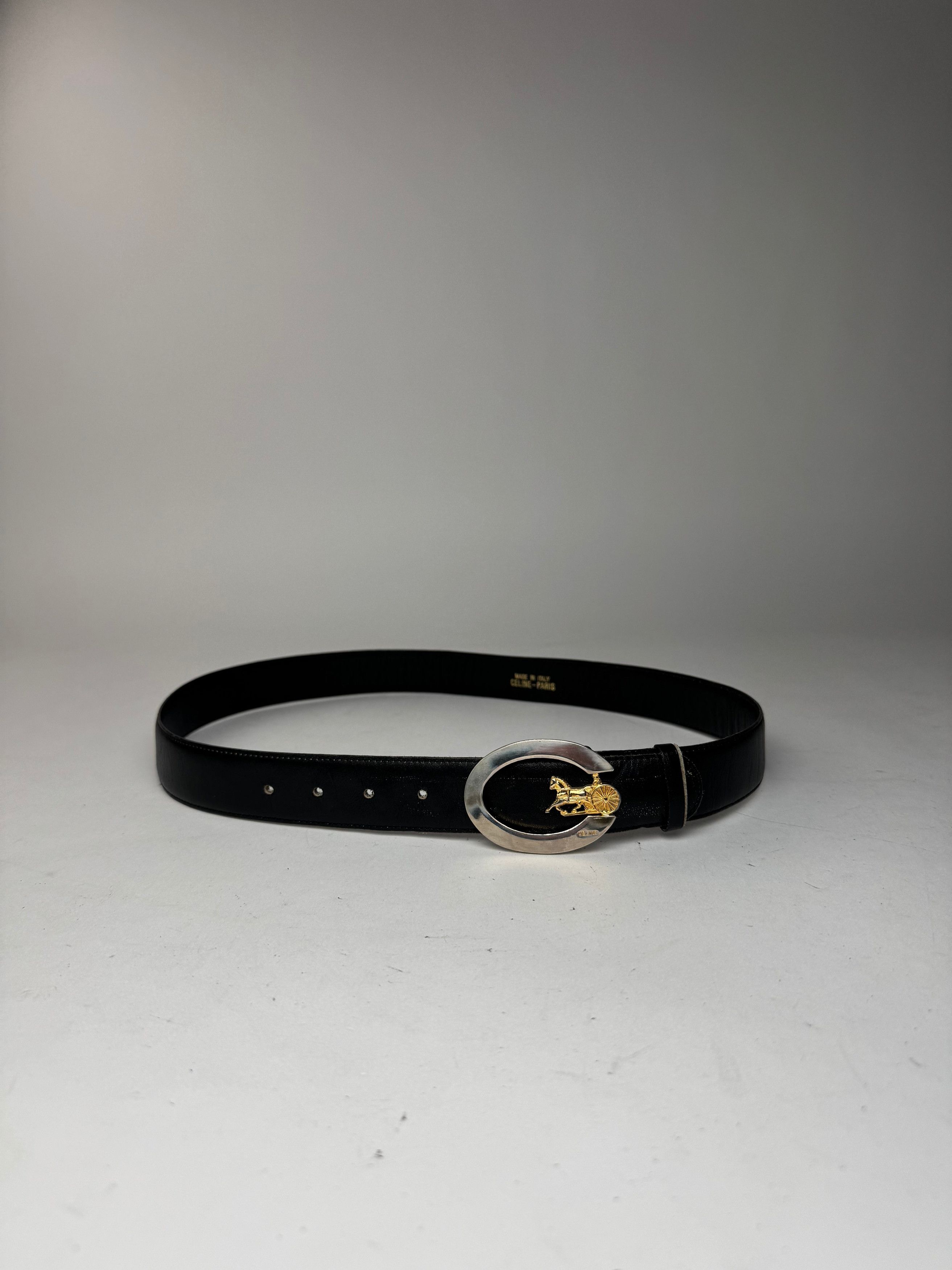 Celine Vintage Paris Carriage Logo Leather belt black Size ONE SIZE - 2 Thumbnail
