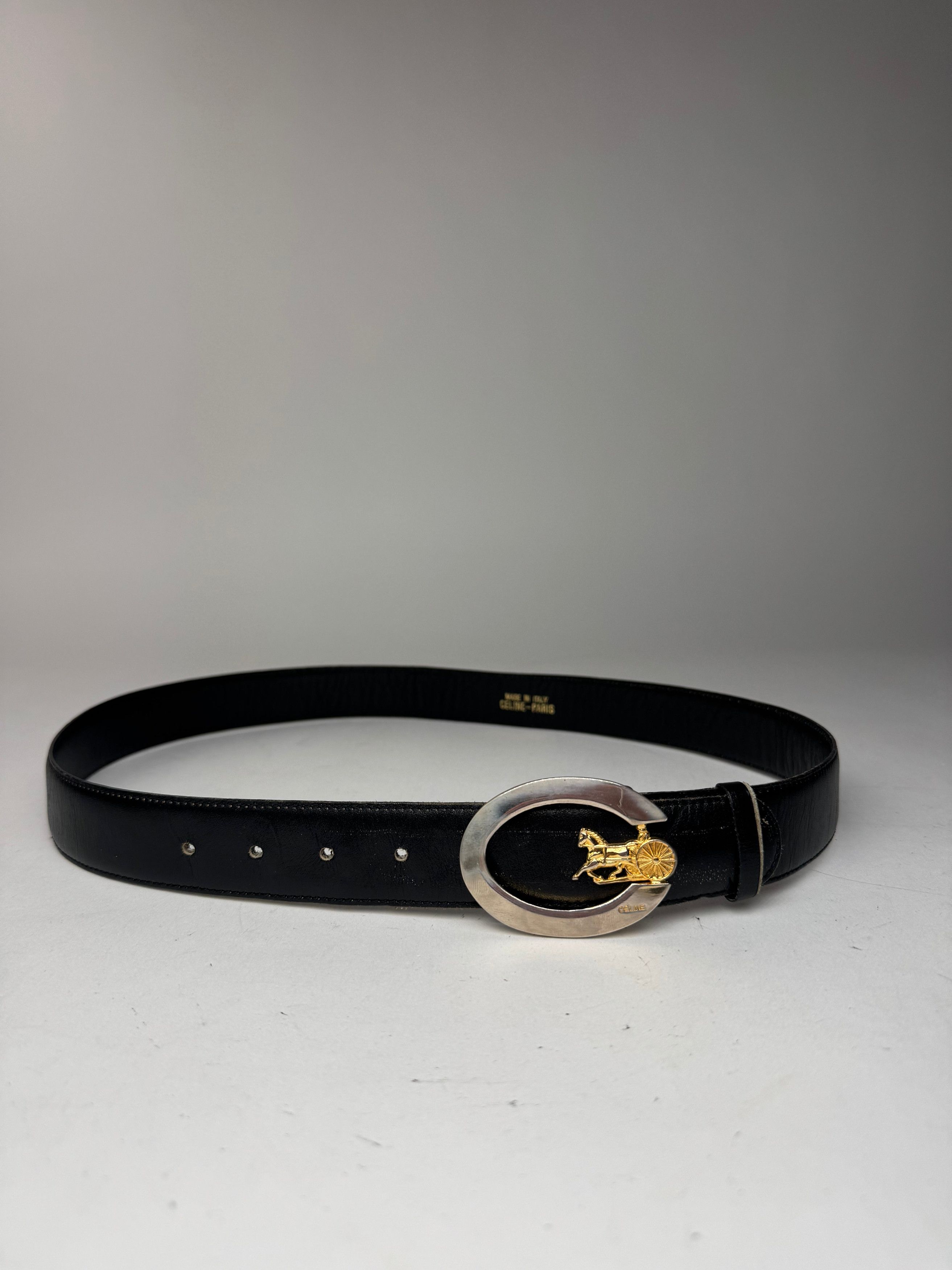 Celine Vintage Paris Carriage Logo Leather belt black Size ONE SIZE - 10 Thumbnail