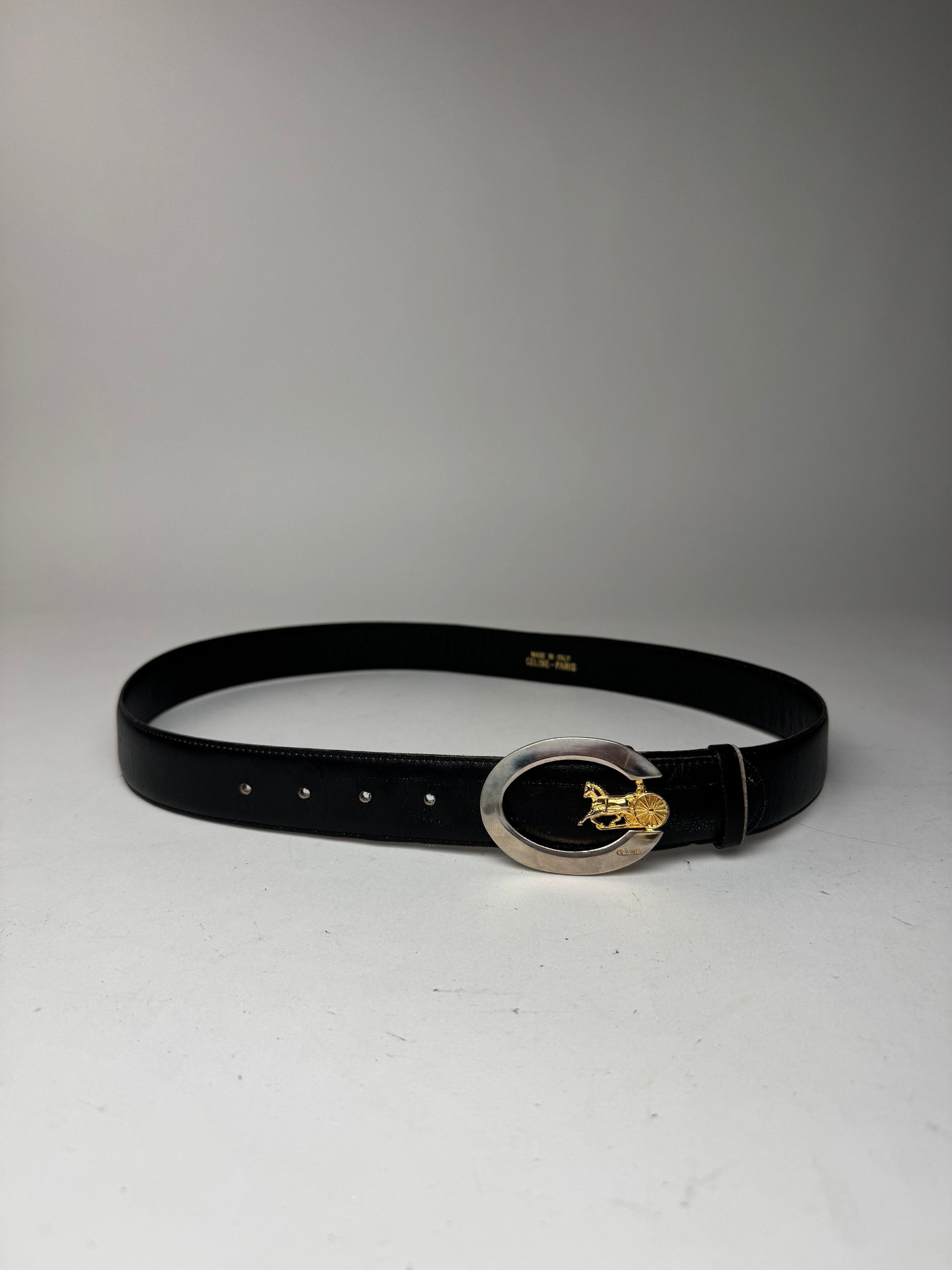 Celine Vintage Paris Carriage Logo Leather belt black Size ONE SIZE - 7 Thumbnail