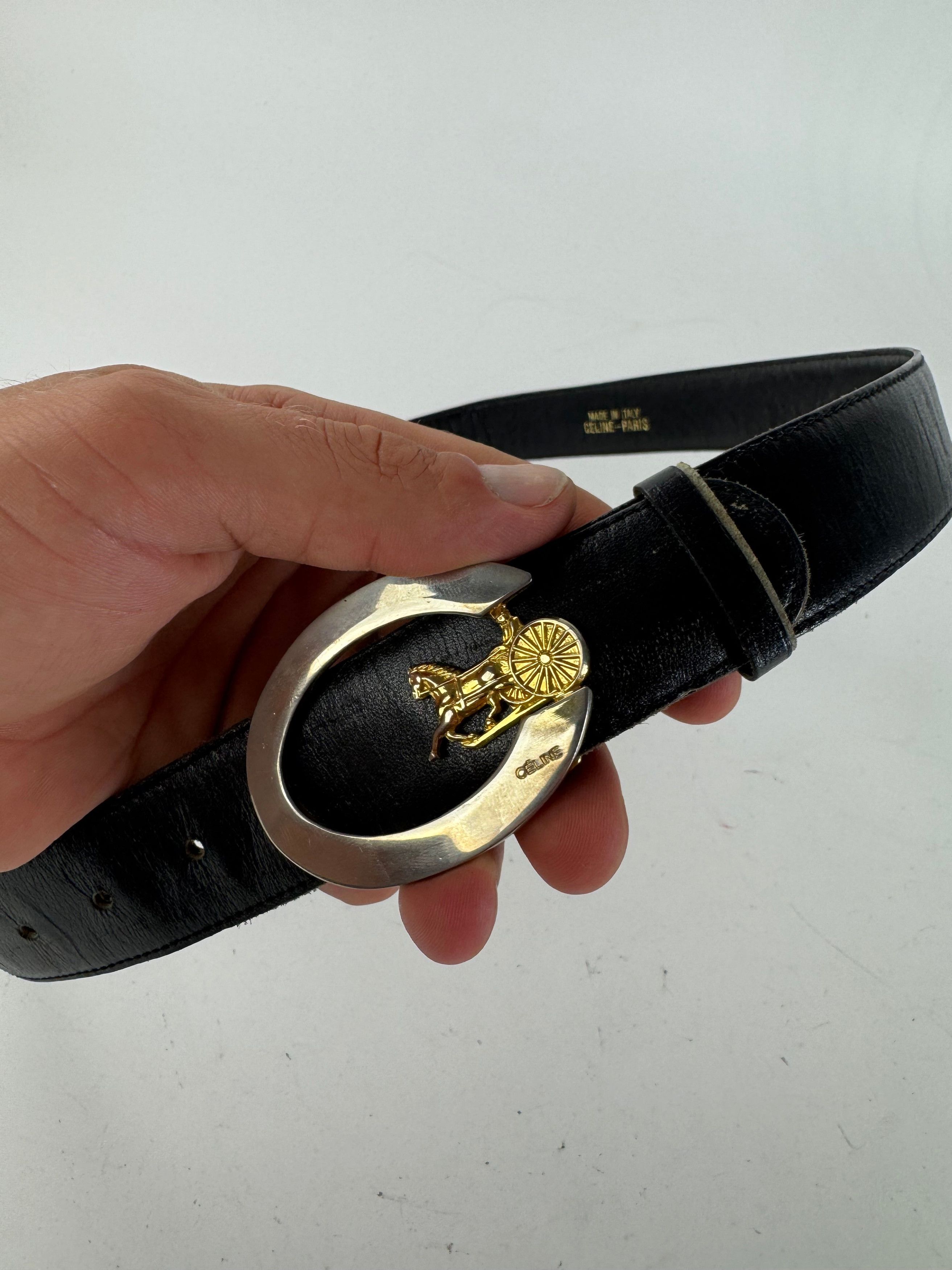 Celine Vintage Paris Carriage Logo Leather belt black Size ONE SIZE - 3 Thumbnail