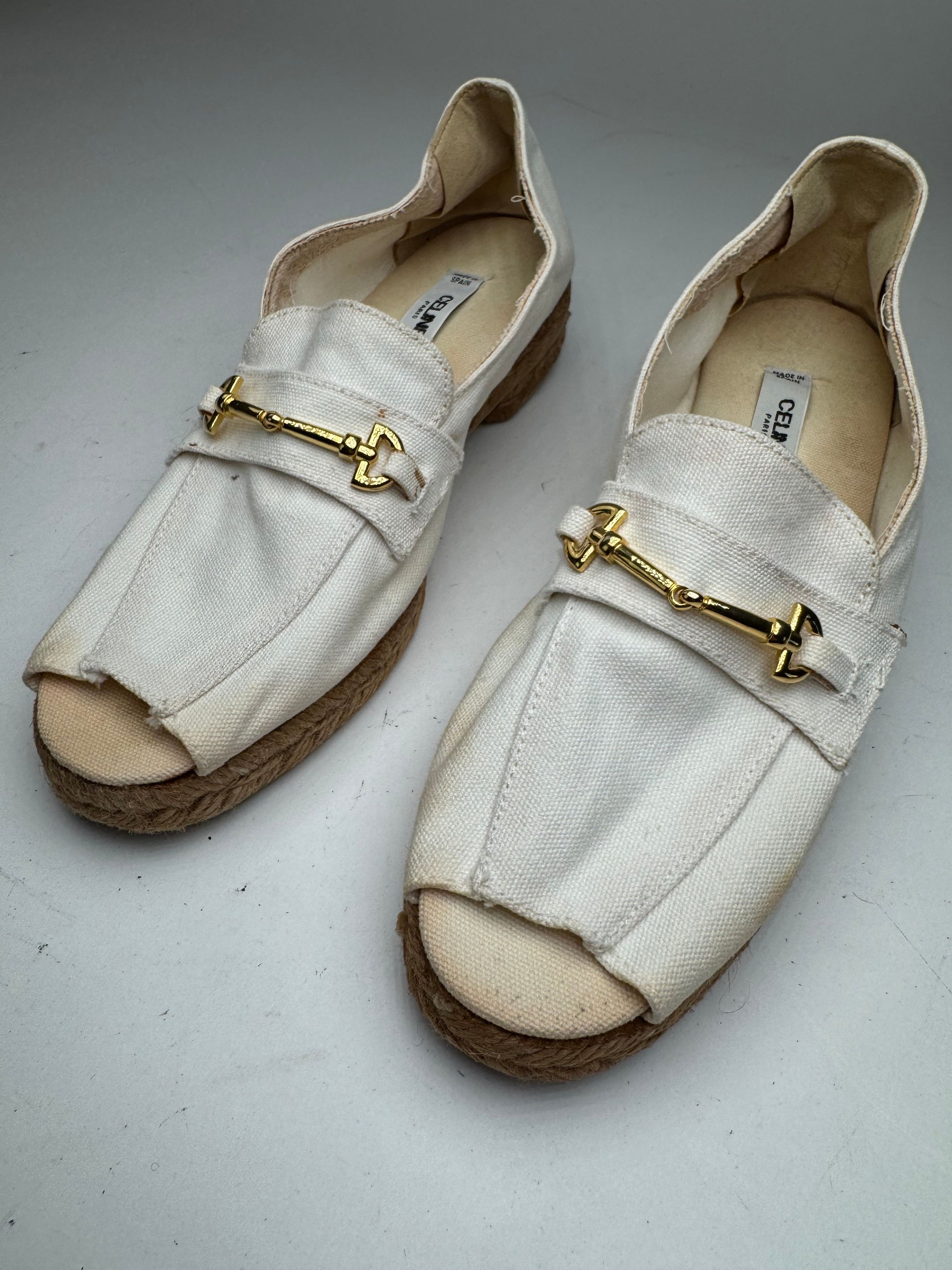 Celine Vintage Paris Cord canvas Open Toe Loafer white 38 Size US 7 / IT 37 - 10 Thumbnail