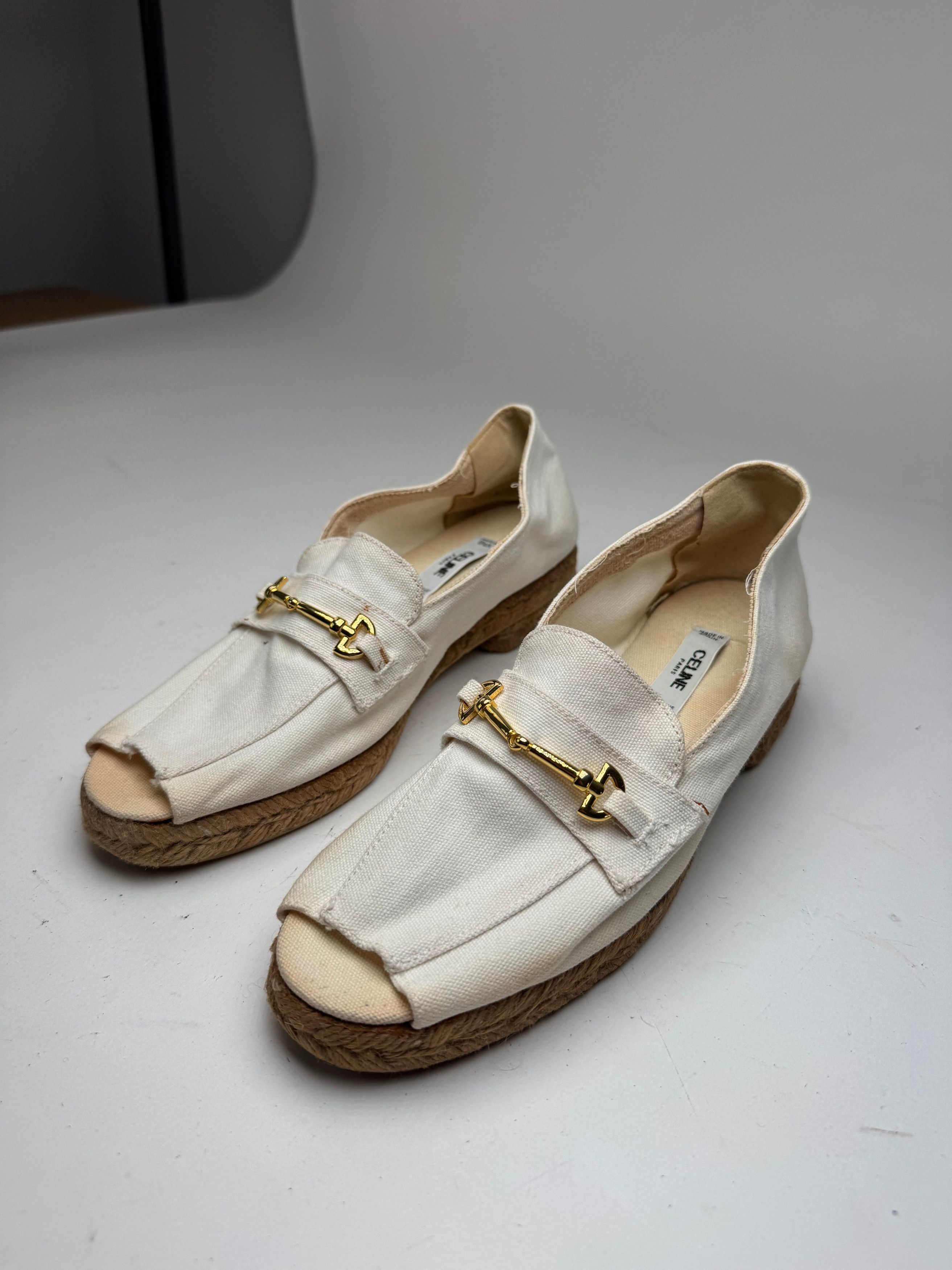 Celine Vintage Paris Cord canvas Open Toe Loafer white 38 Size US 7 / IT 37 - 2 Thumbnail