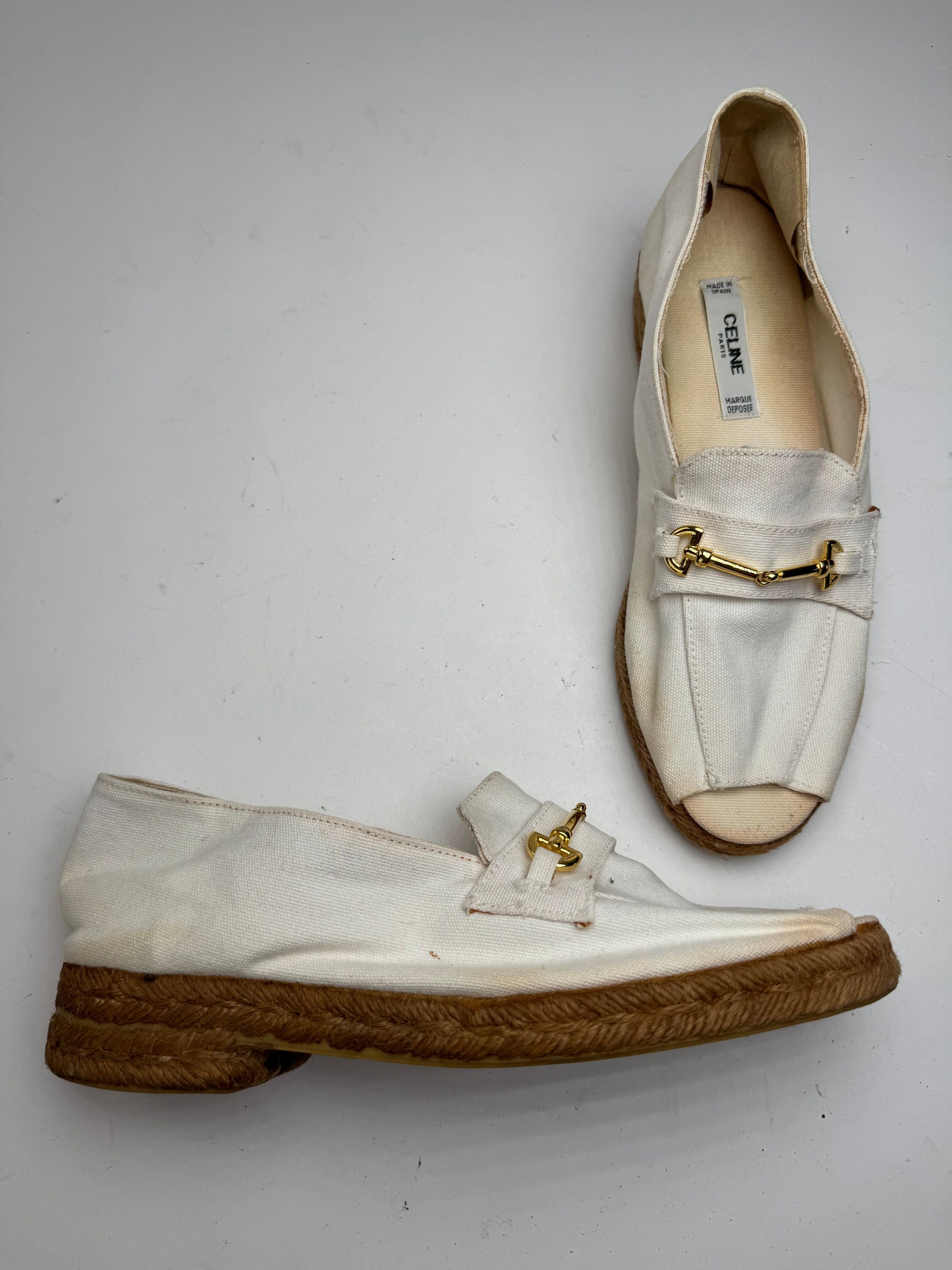 Celine Vintage Paris Cord canvas Open Toe Loafer white 38 Size US 7 / IT 37 - 9 Thumbnail