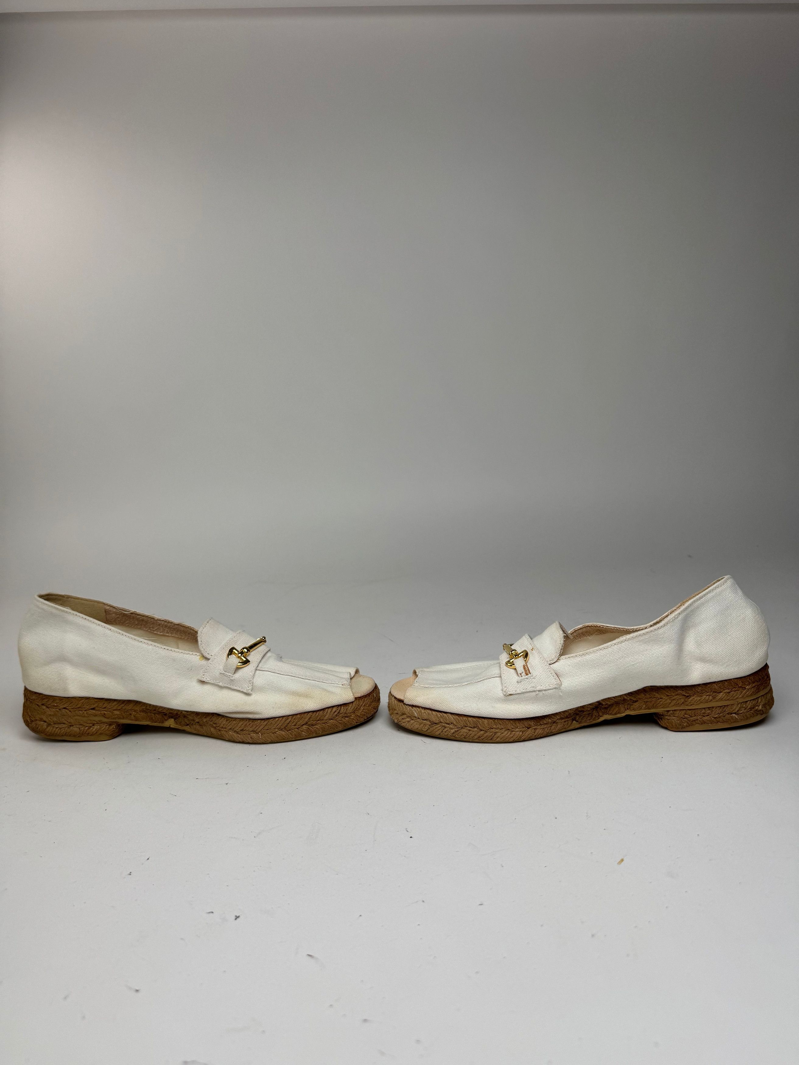 Celine Vintage Paris Cord canvas Open Toe Loafer white 38 Size US 7 / IT 37 - 6 Thumbnail