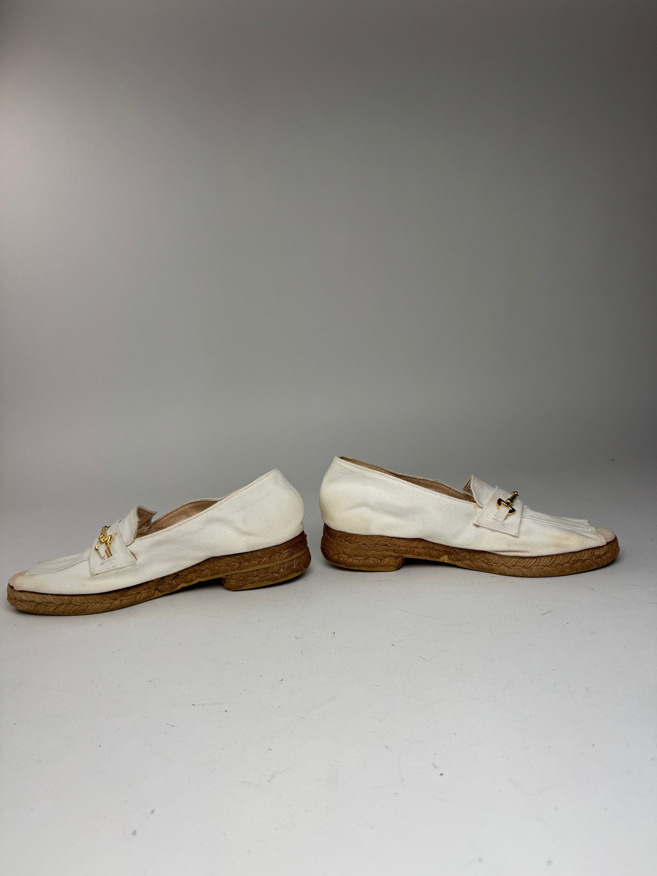 Celine Vintage Paris Cord canvas Open Toe Loafer white 38 Size US 7 / IT 37 - 3 Thumbnail
