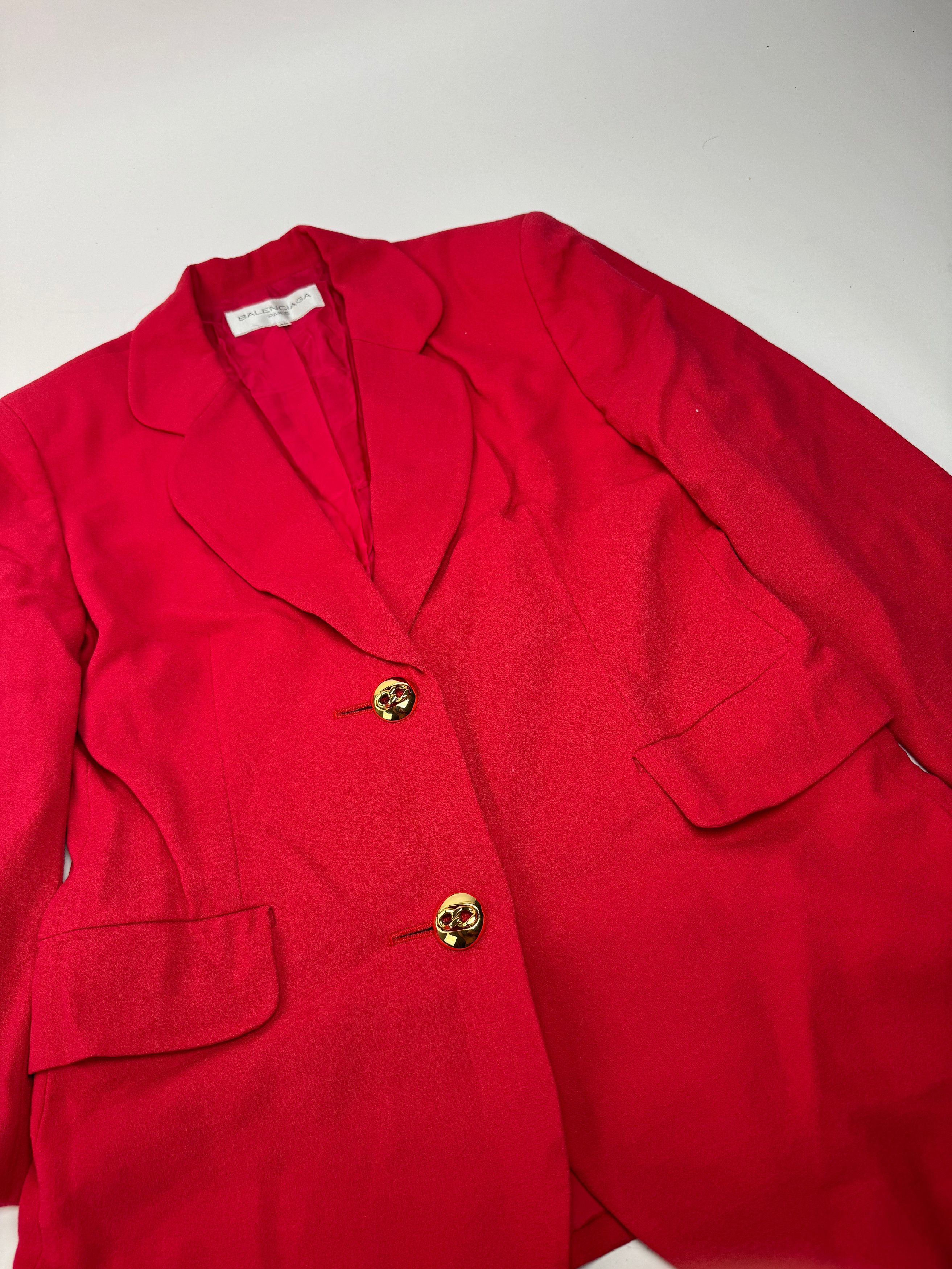 Balenciaga Vintage Silk Blazer / Trench Red L Size S / US 4 / IT 40 - 7 Thumbnail