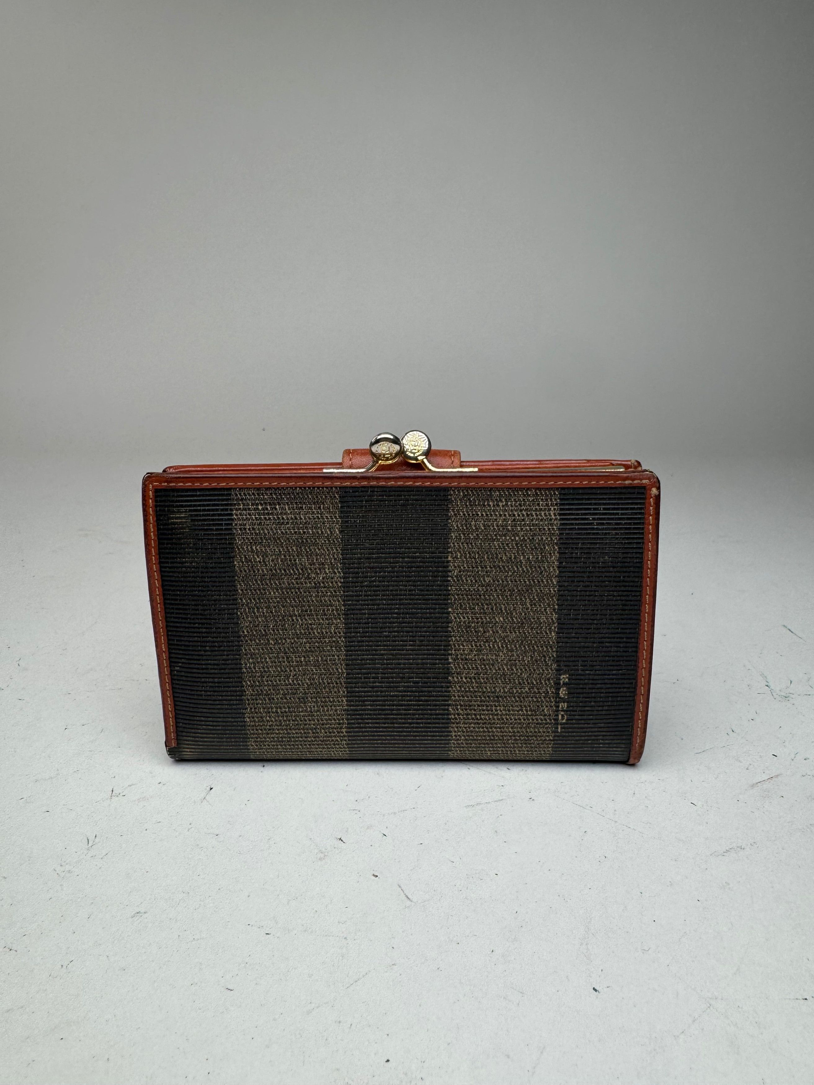 Fendi Vintage Roma Striped Leather wallet brown black grey Size ONE SIZE - 14 Thumbnail