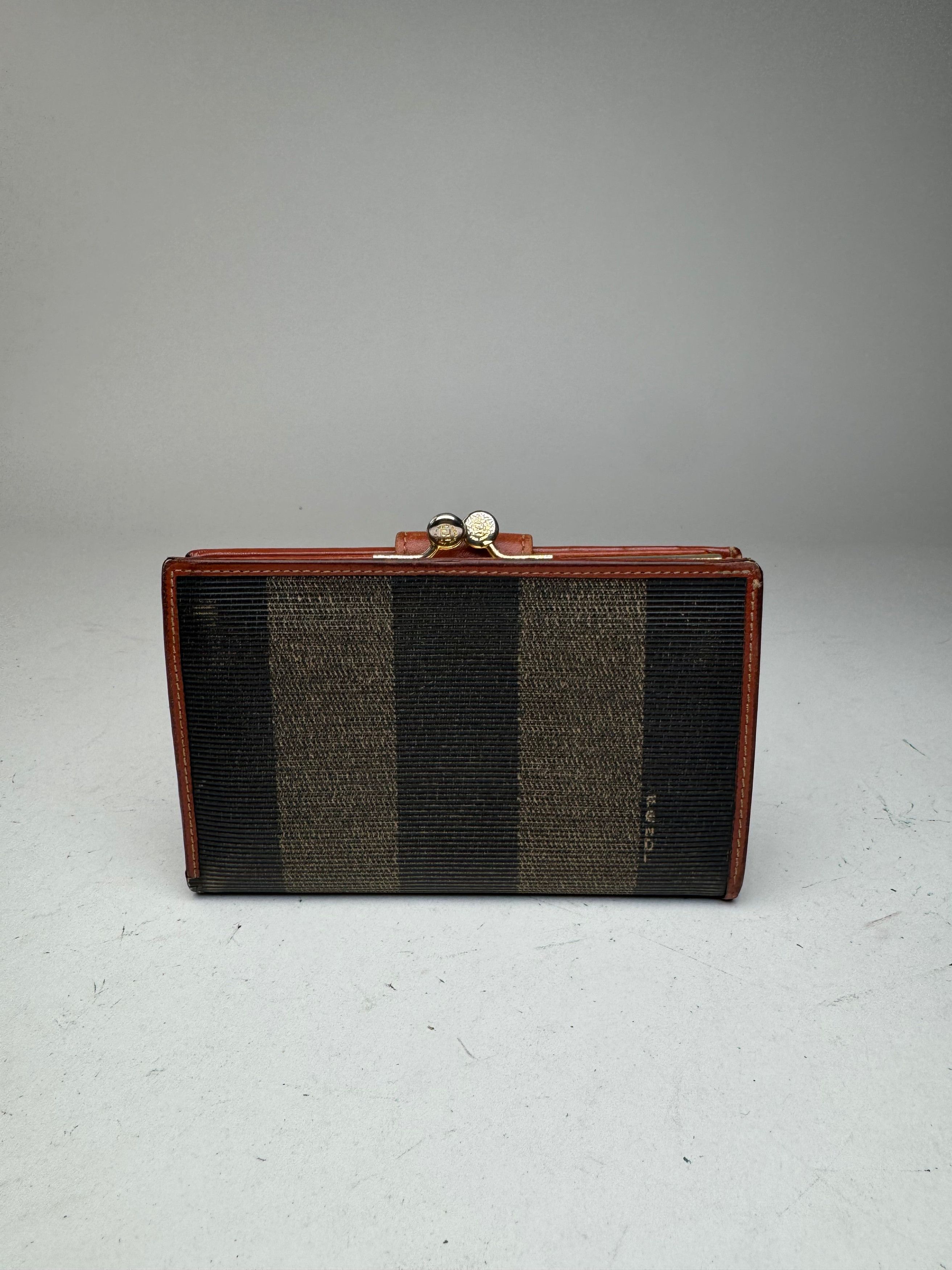 Fendi Vintage Roma Striped Leather wallet brown black grey Size ONE SIZE - 2 Thumbnail
