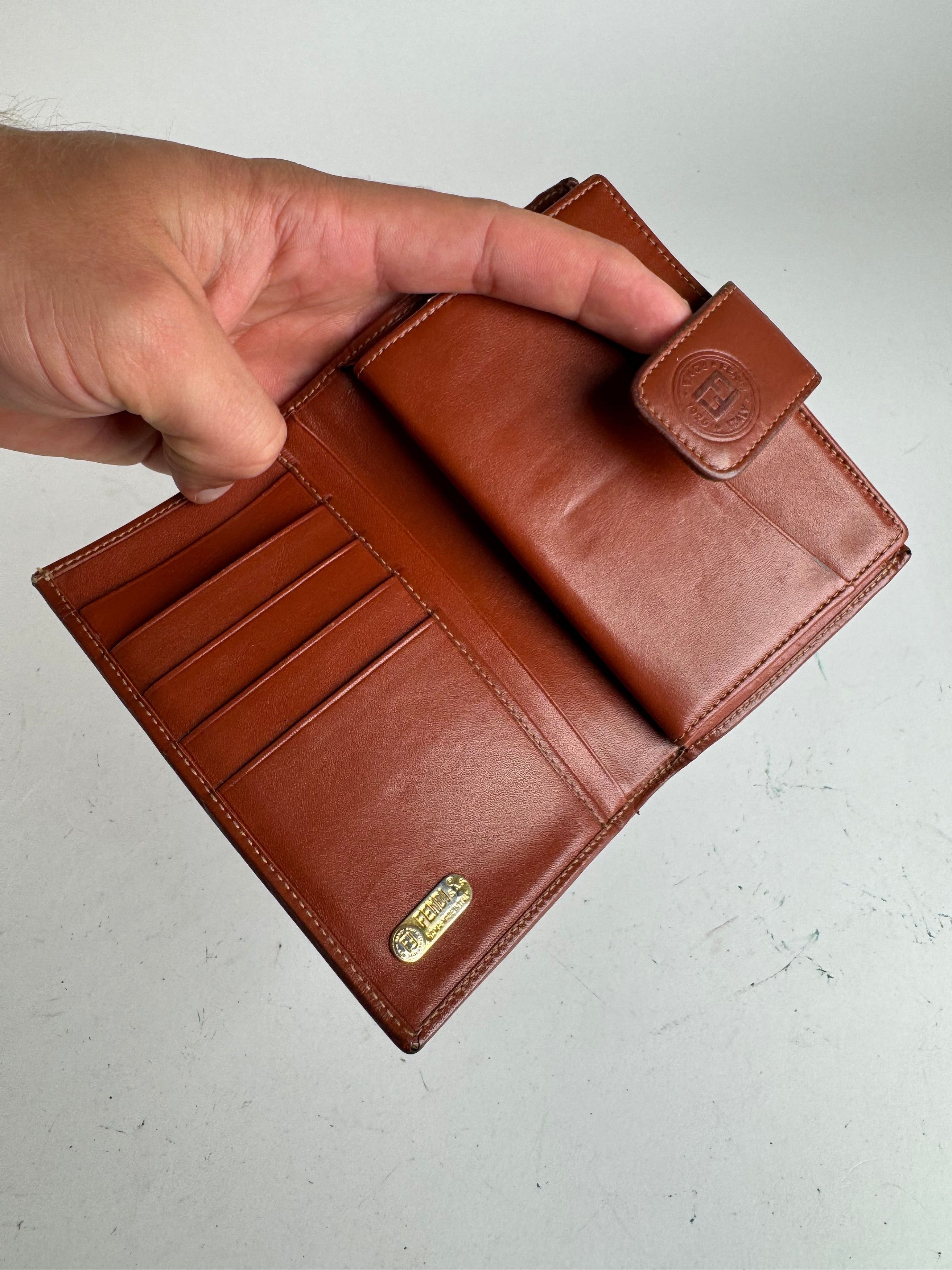 Fendi Vintage Roma Striped Leather wallet brown black grey Size ONE SIZE - 6 Thumbnail