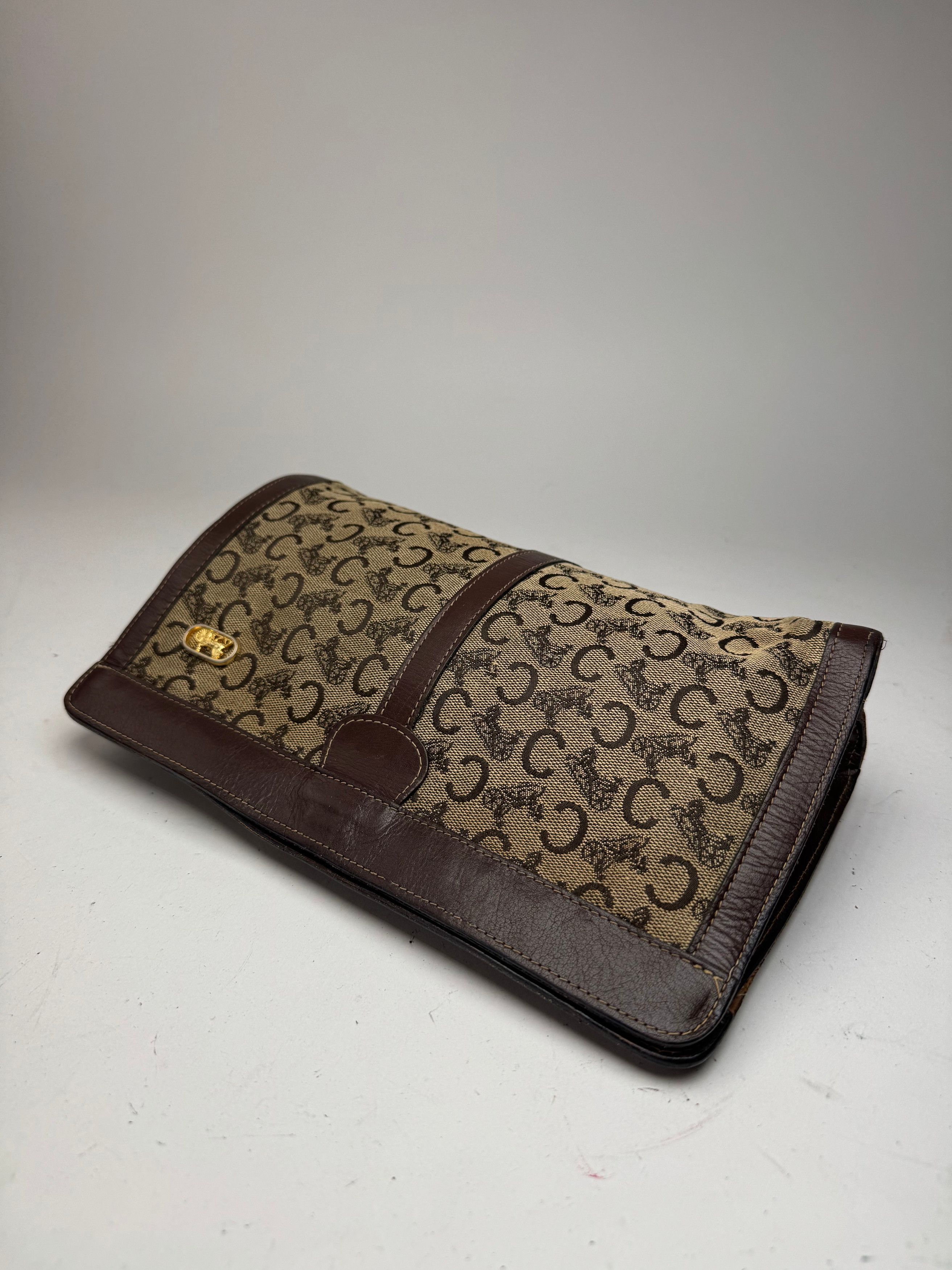 Celine Vintage Macadam Monogram Canvas Leather clutch brown grey Size ONE SIZE - 7 Thumbnail