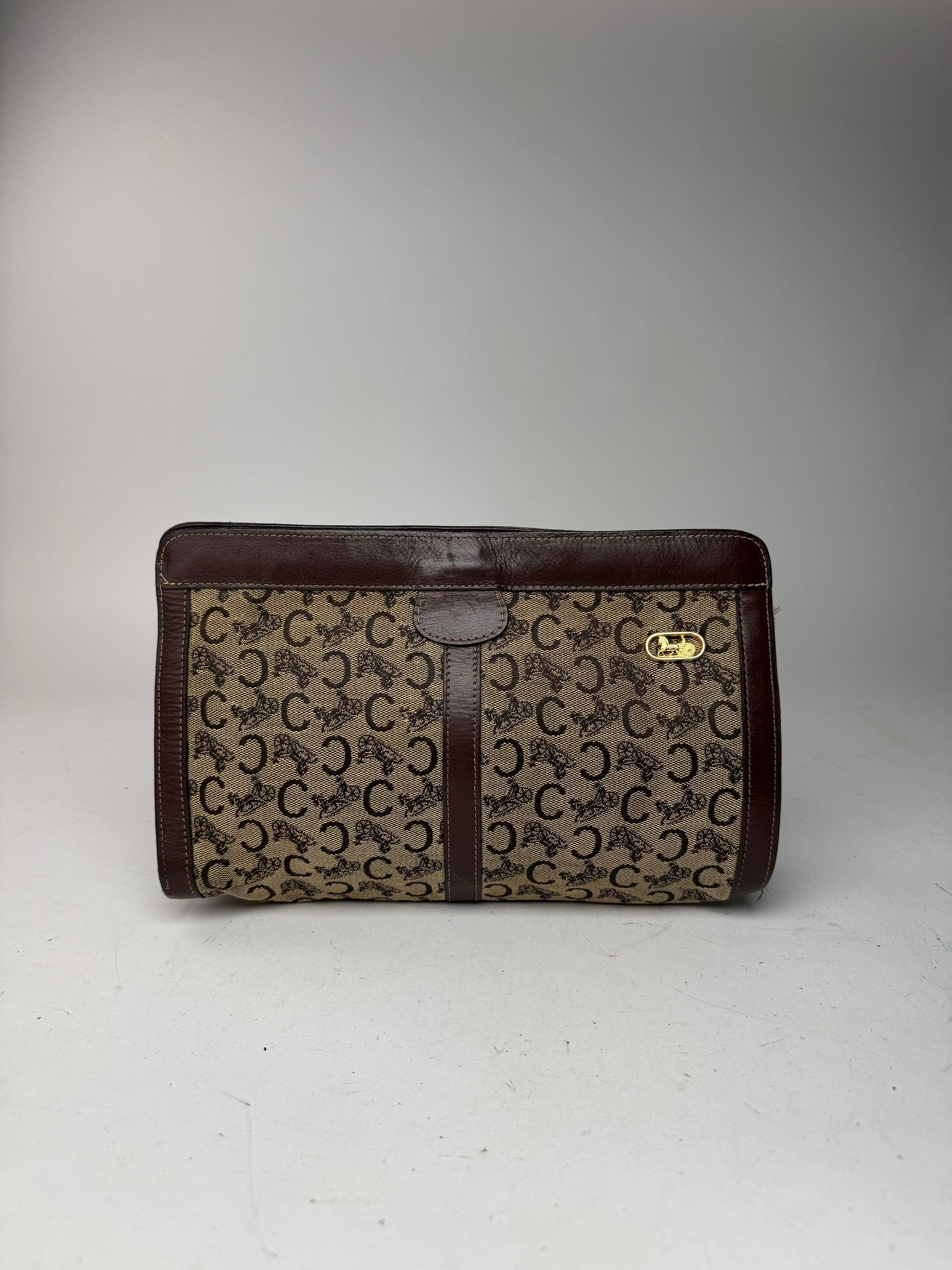 Celine Vintage Macadam Monogram Canvas Leather clutch brown grey Size ONE SIZE - 5 Thumbnail