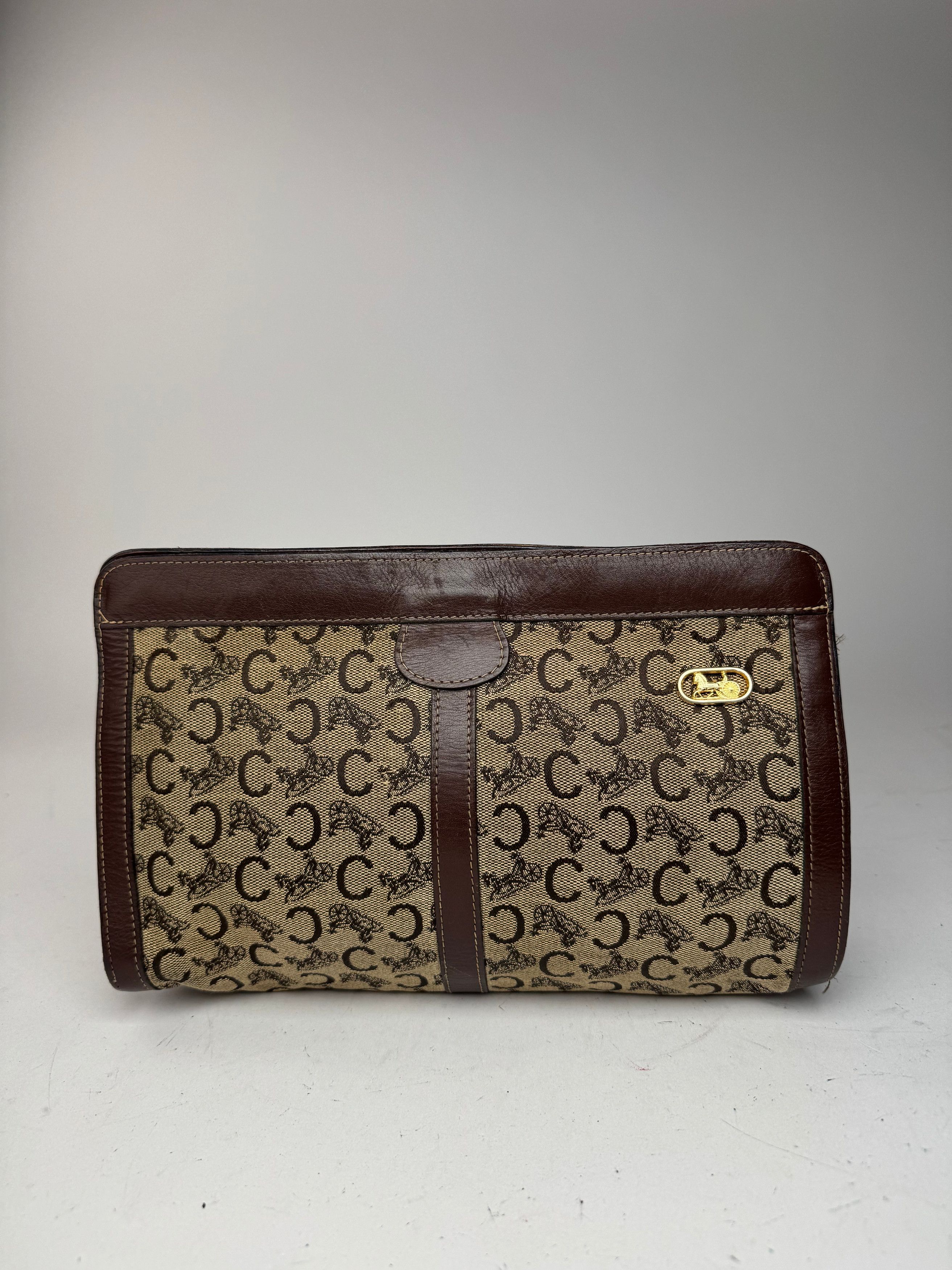 Celine Vintage Macadam Monogram Canvas Leather clutch brown grey Size ONE SIZE - 12 Thumbnail
