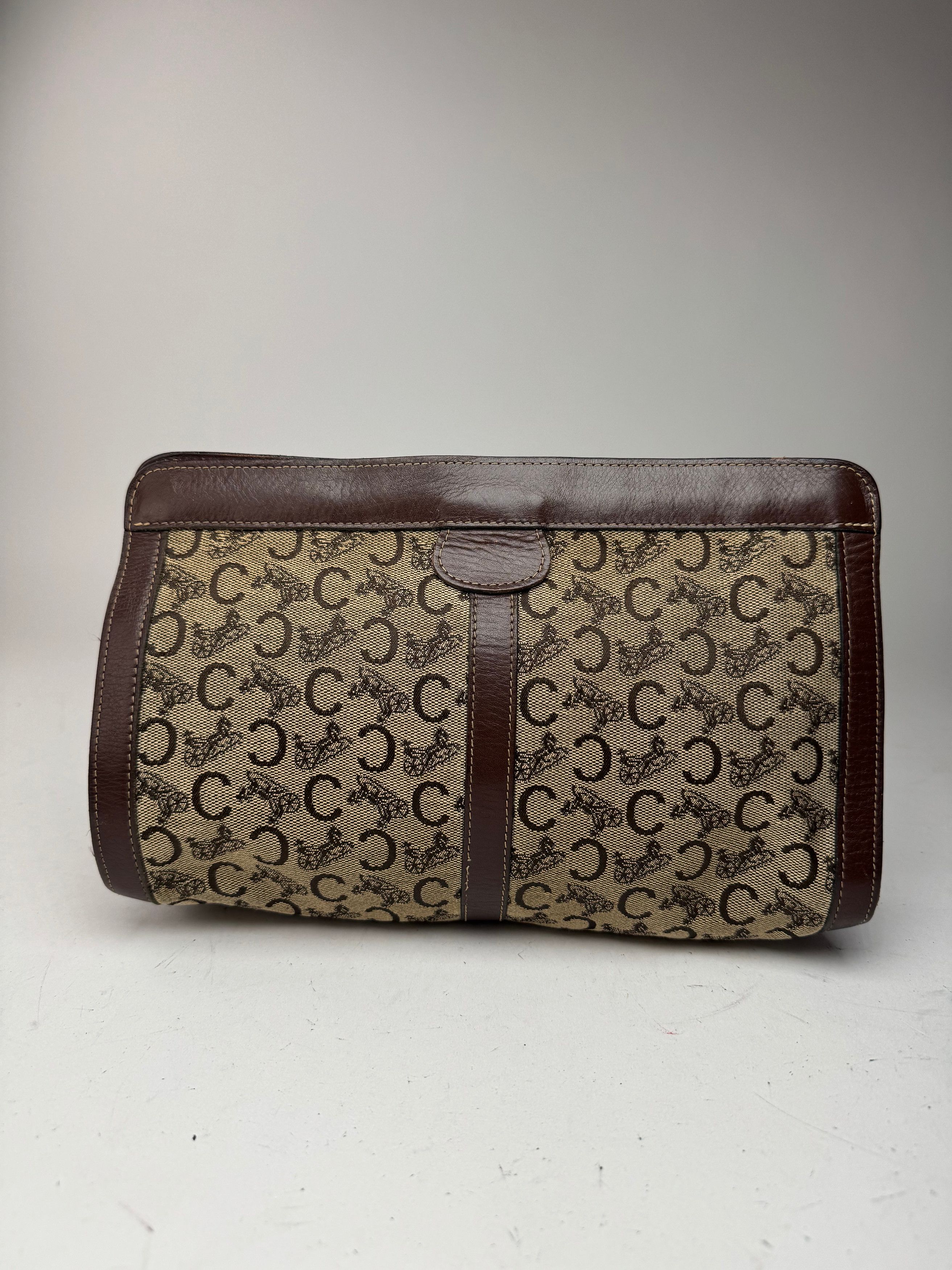 Celine Vintage Macadam Monogram Canvas Leather clutch brown grey Size ONE SIZE - 2 Thumbnail
