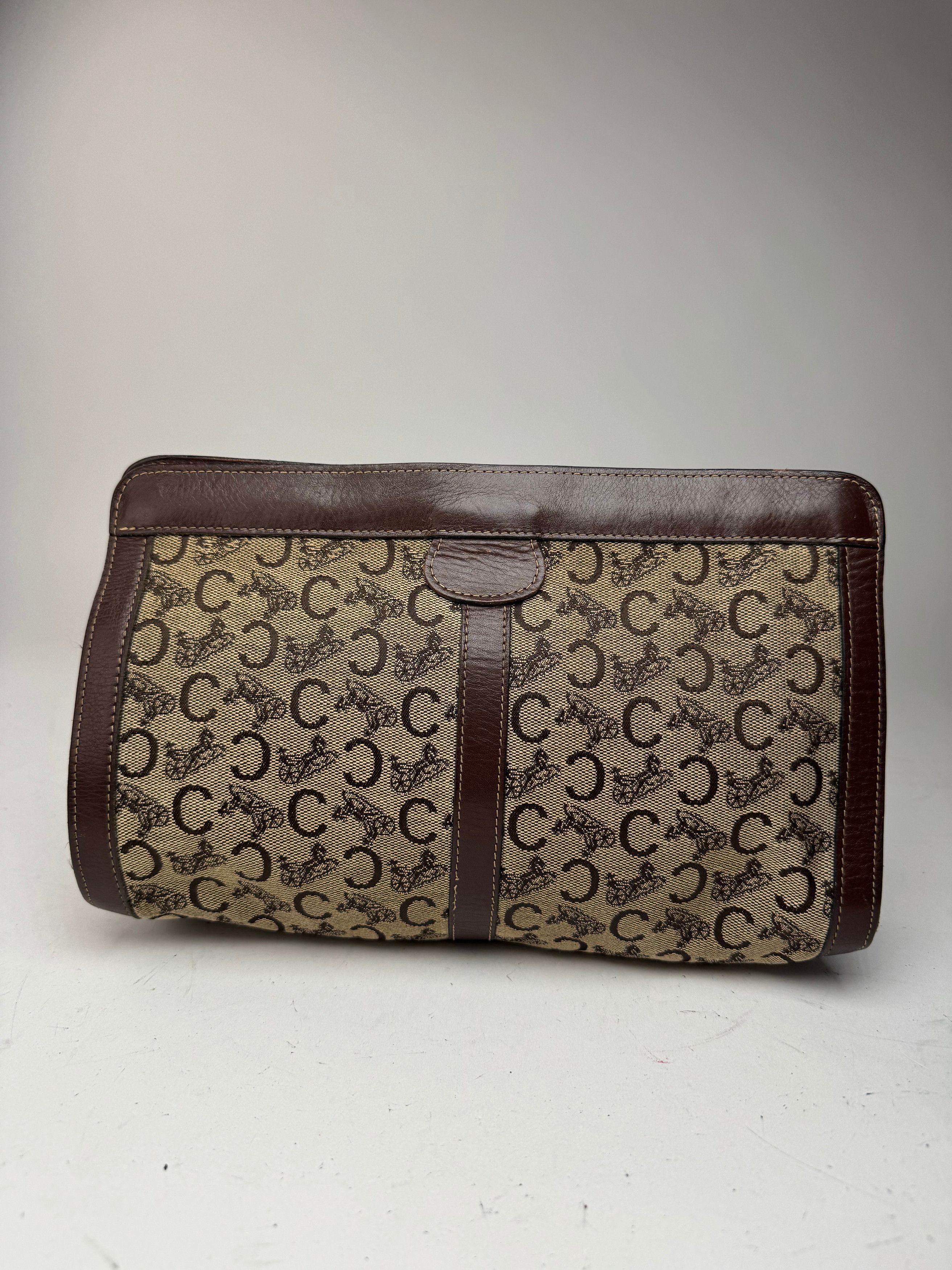 Celine Vintage Macadam Monogram Canvas Leather clutch brown grey Size ONE SIZE - 15 Thumbnail